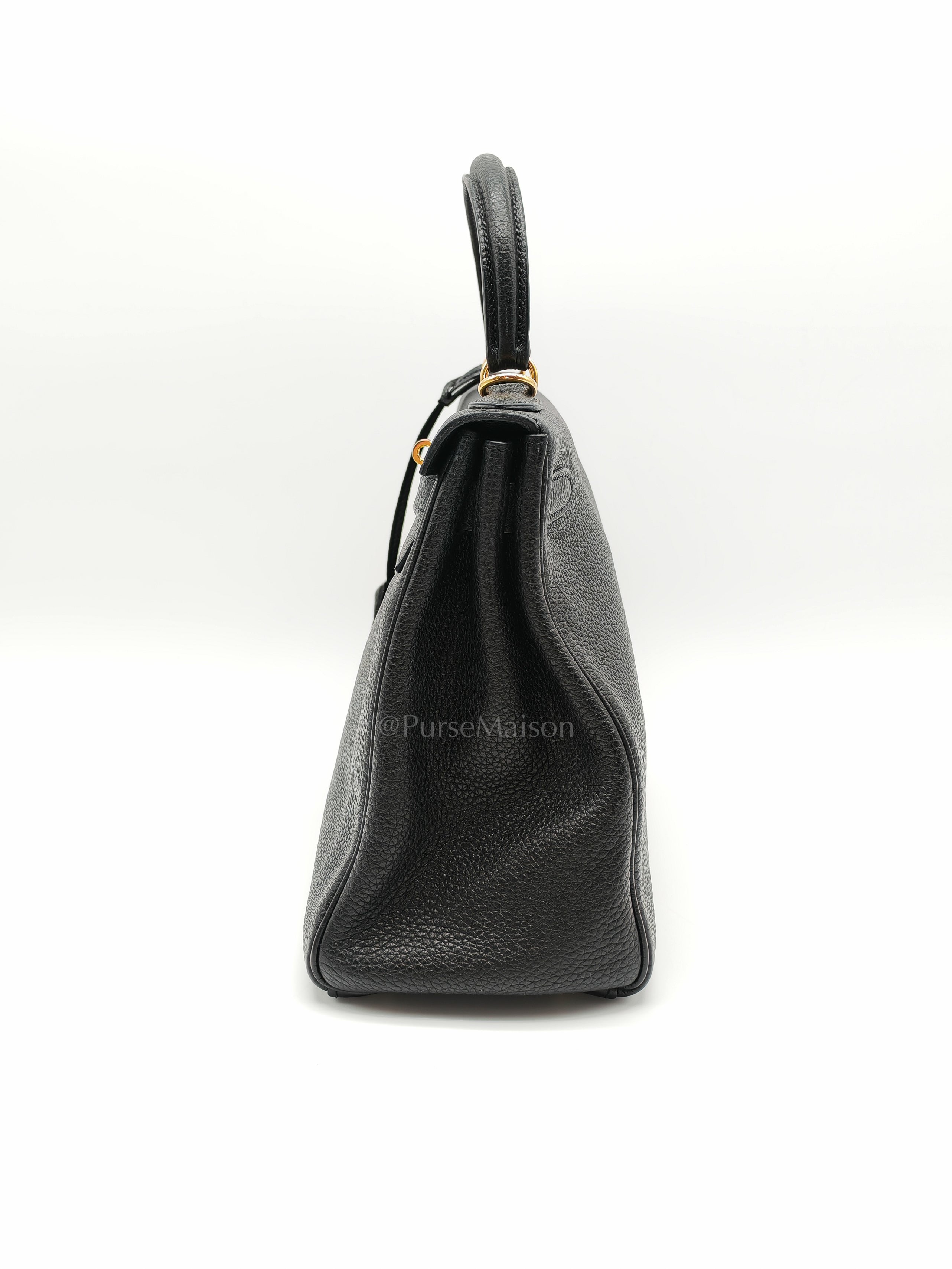 Kelly 28 Retourne in Black Togo Leather & Gold Hardware Stamp Square M (2009) | Purse Maison Luxury Bags Shop