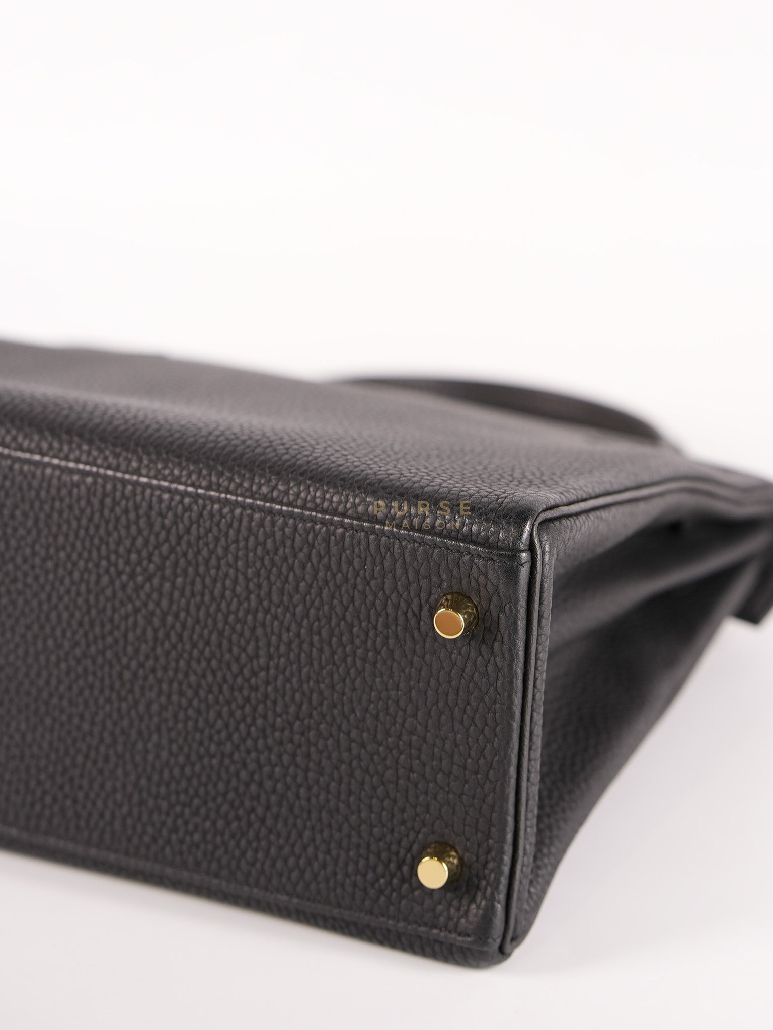 Kelly 28 Retourne in Black Togo Leather in Gold Hardware Stamp X (2016) | Purse Maison Luxury Bags Shop