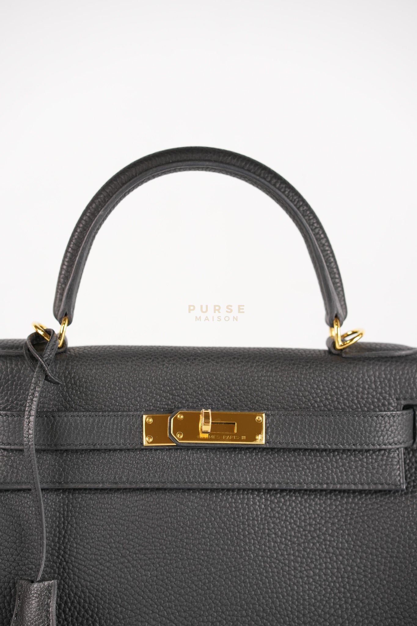 Kelly 28 Retourne in Black Togo Leather in Gold Hardware Stamp X (2016) | Purse Maison Luxury Bags Shop