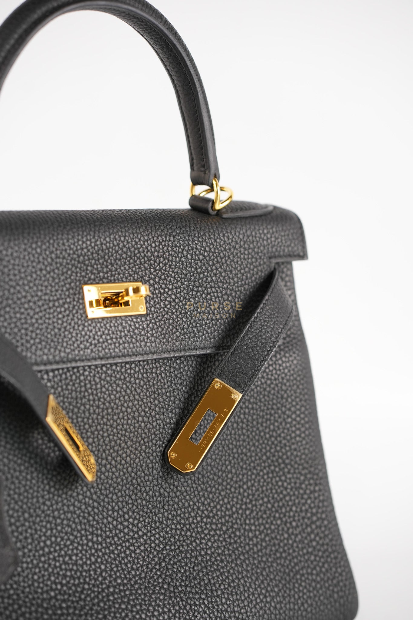 Kelly 28 Retourne in Black Togo Leather in Gold Hardware Stamp X (2016) | Purse Maison Luxury Bags Shop