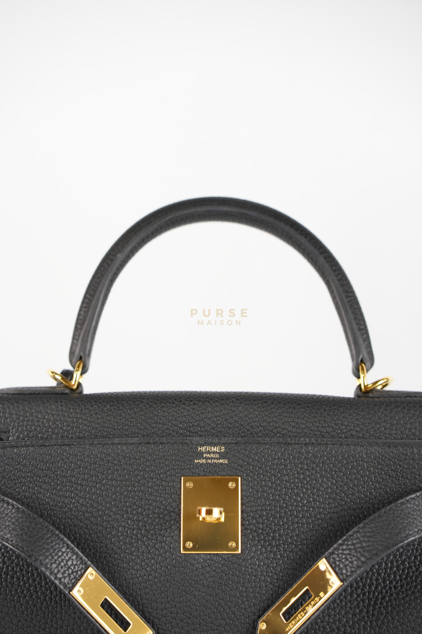 Kelly 28 Retourne in Black Togo Leather in Gold Hardware Stamp X (2016) | Purse Maison Luxury Bags Shop