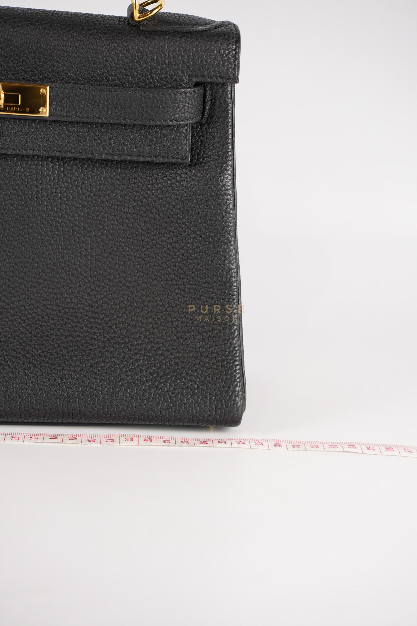 Kelly 28 Retourne in Black Togo Leather in Gold Hardware Stamp X (2016) | Purse Maison Luxury Bags Shop