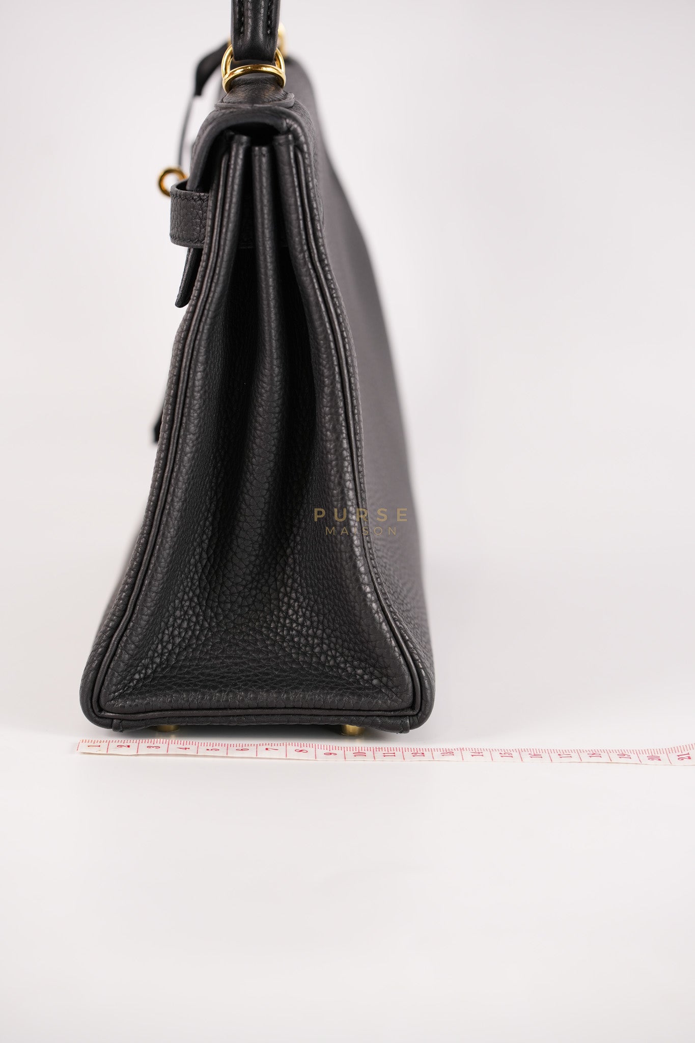 Kelly 28 Retourne in Black Togo Leather in Gold Hardware Stamp X (2016) | Purse Maison Luxury Bags Shop