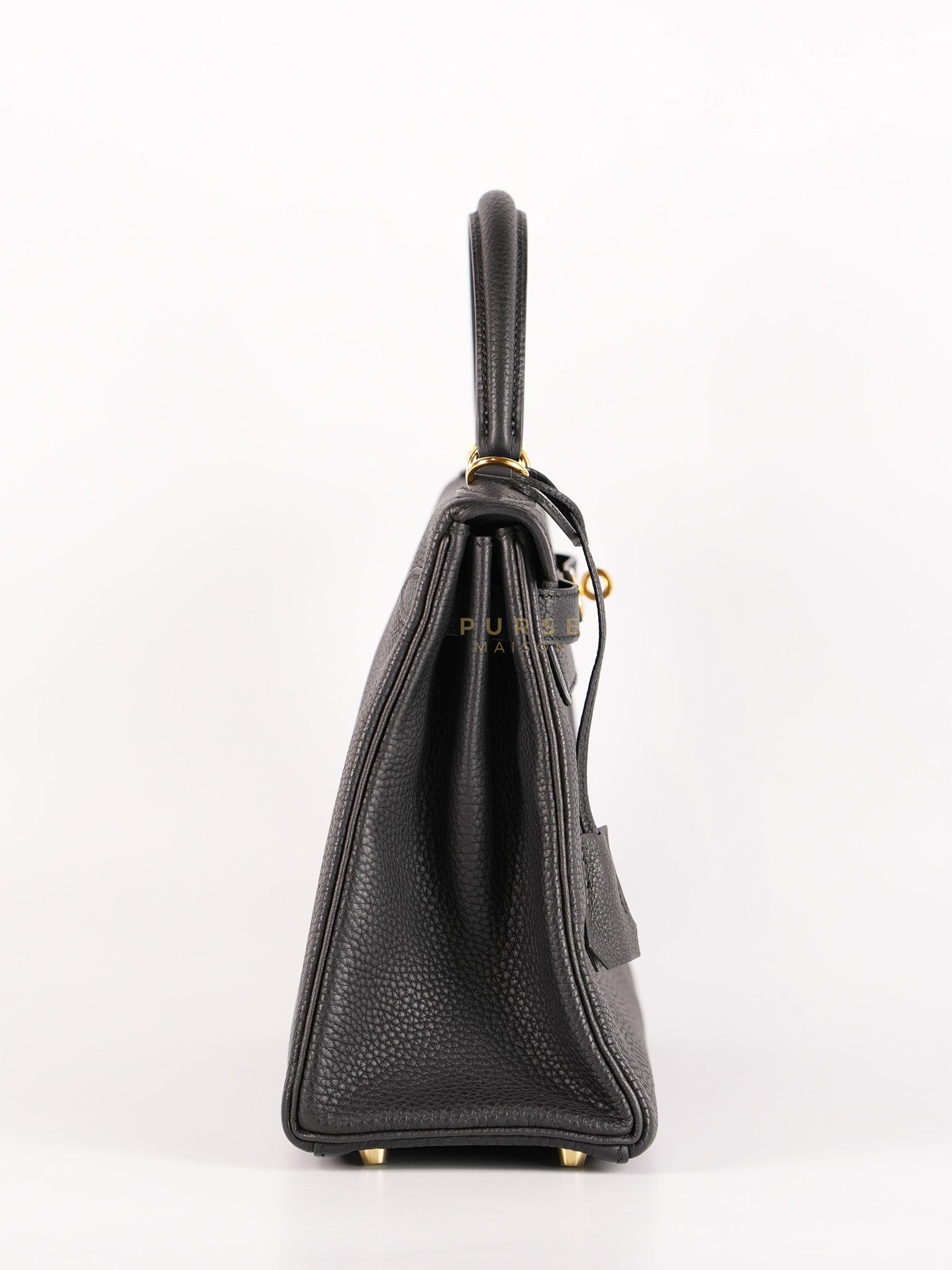 Kelly 28 Retourne in Black Togo Leather in Gold Hardware Stamp X (2016) | Purse Maison Luxury Bags Shop