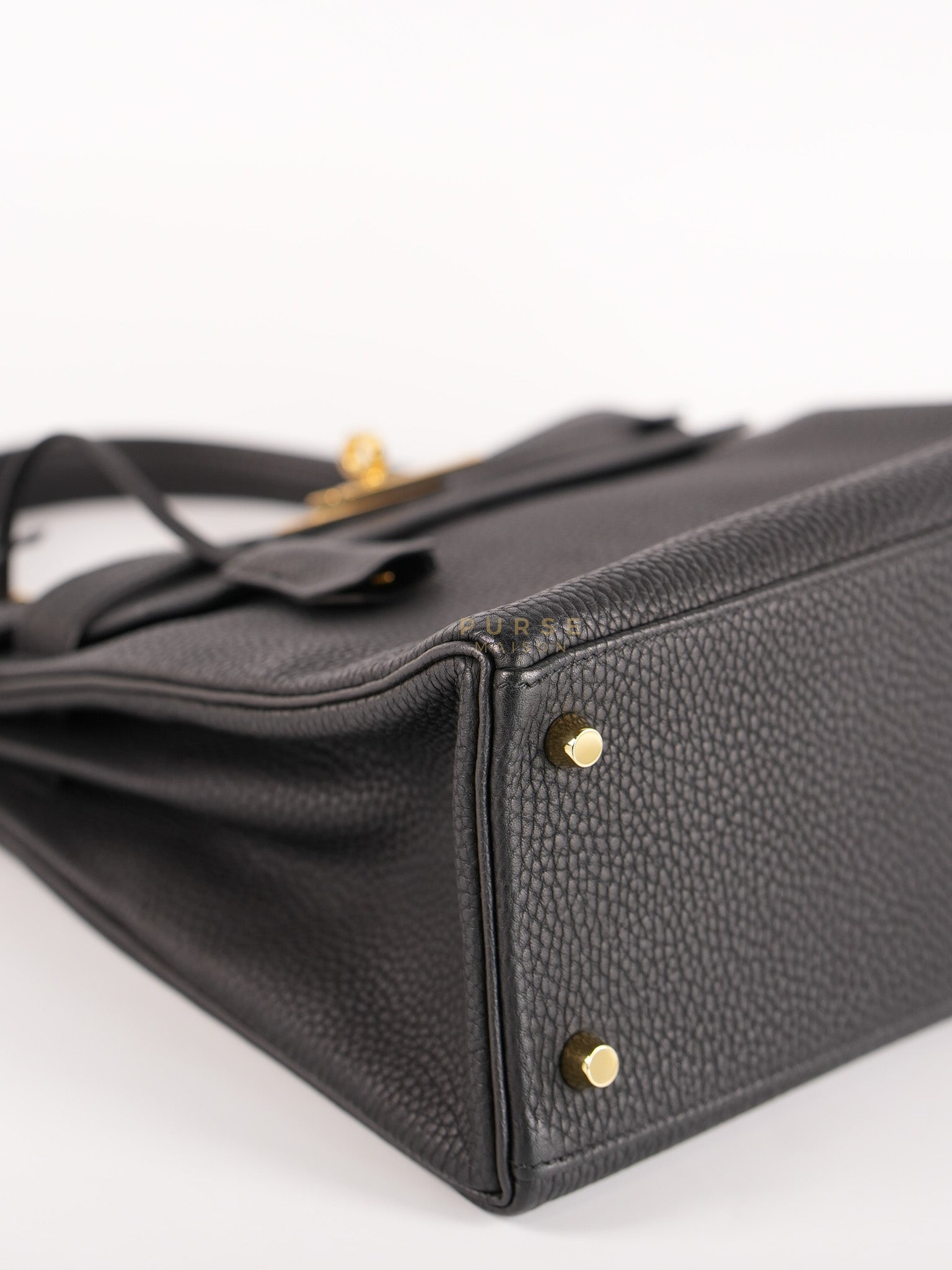 Kelly 28 Retourne in Black Togo Leather in Gold Hardware Stamp X (2016) | Purse Maison Luxury Bags Shop