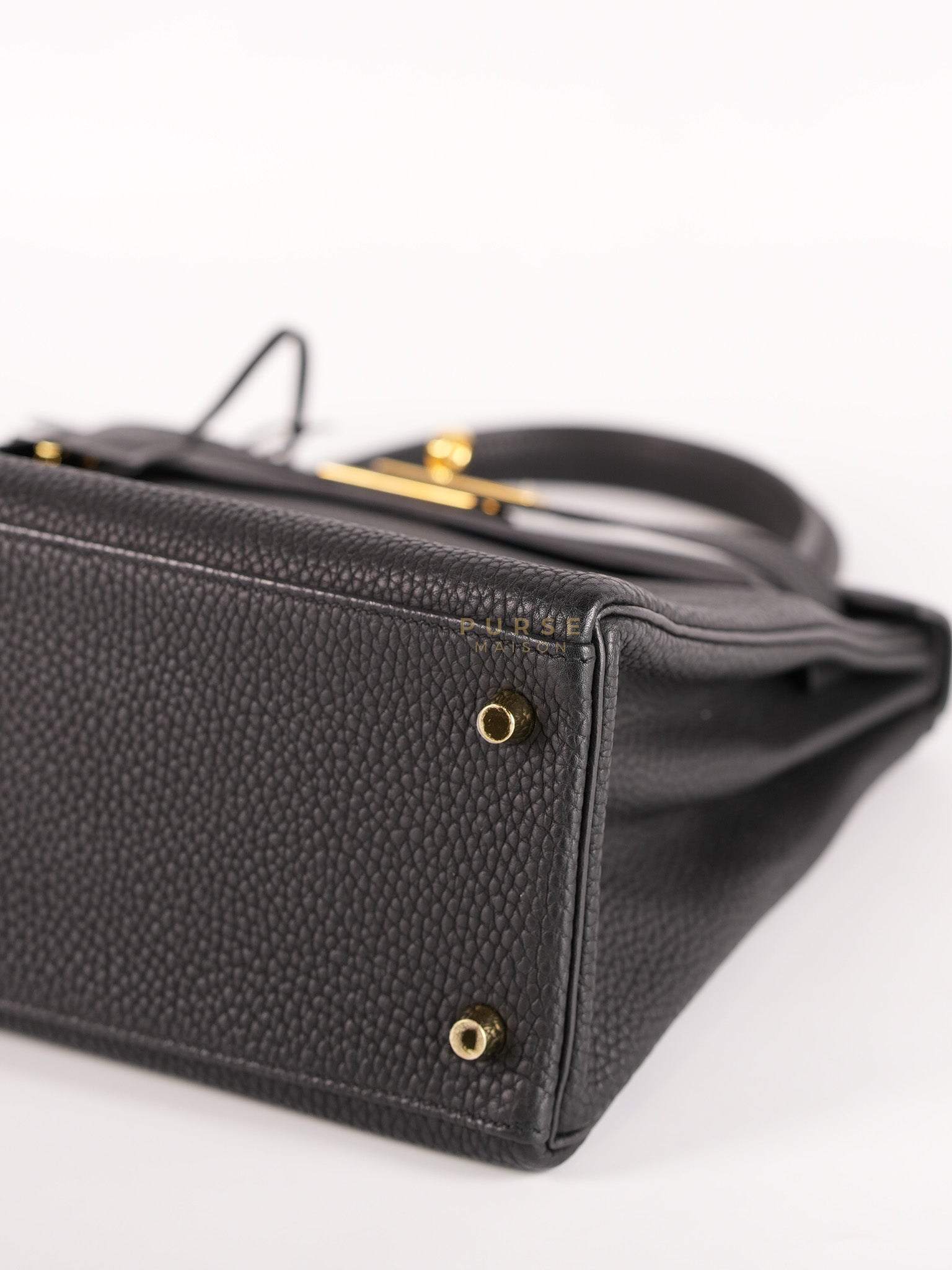 Kelly 28 Retourne in Black Togo Leather in Gold Hardware Stamp X (2016) | Purse Maison Luxury Bags Shop