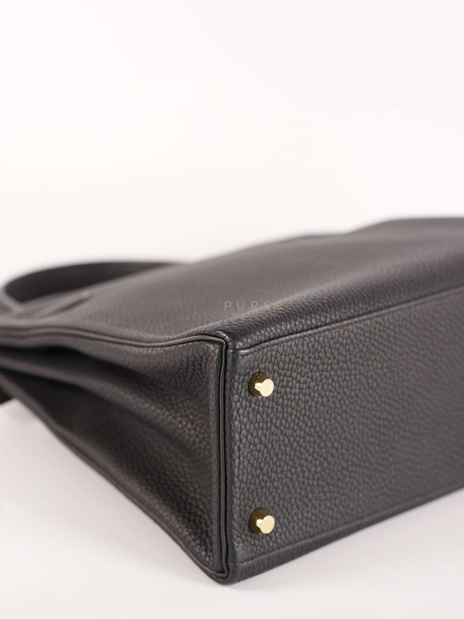 Kelly 28 Retourne in Black Togo Leather in Gold Hardware Stamp X (2016) | Purse Maison Luxury Bags Shop