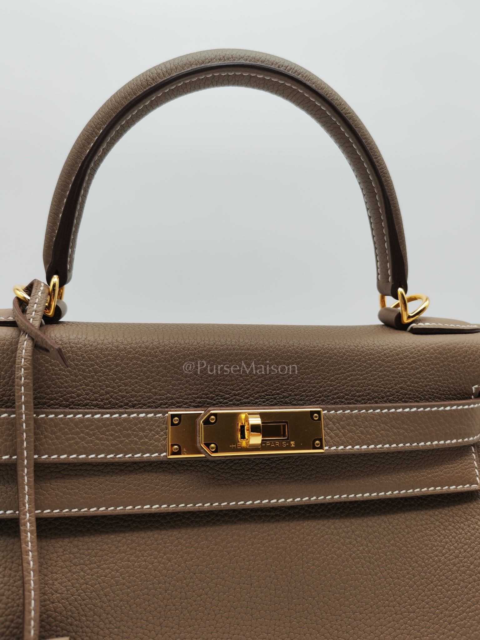 Kelly 28 Retourne in Etoupe Togo Leather and Gold Hardware Stamp U (2022) | Purse Maison Luxury Bags Shop