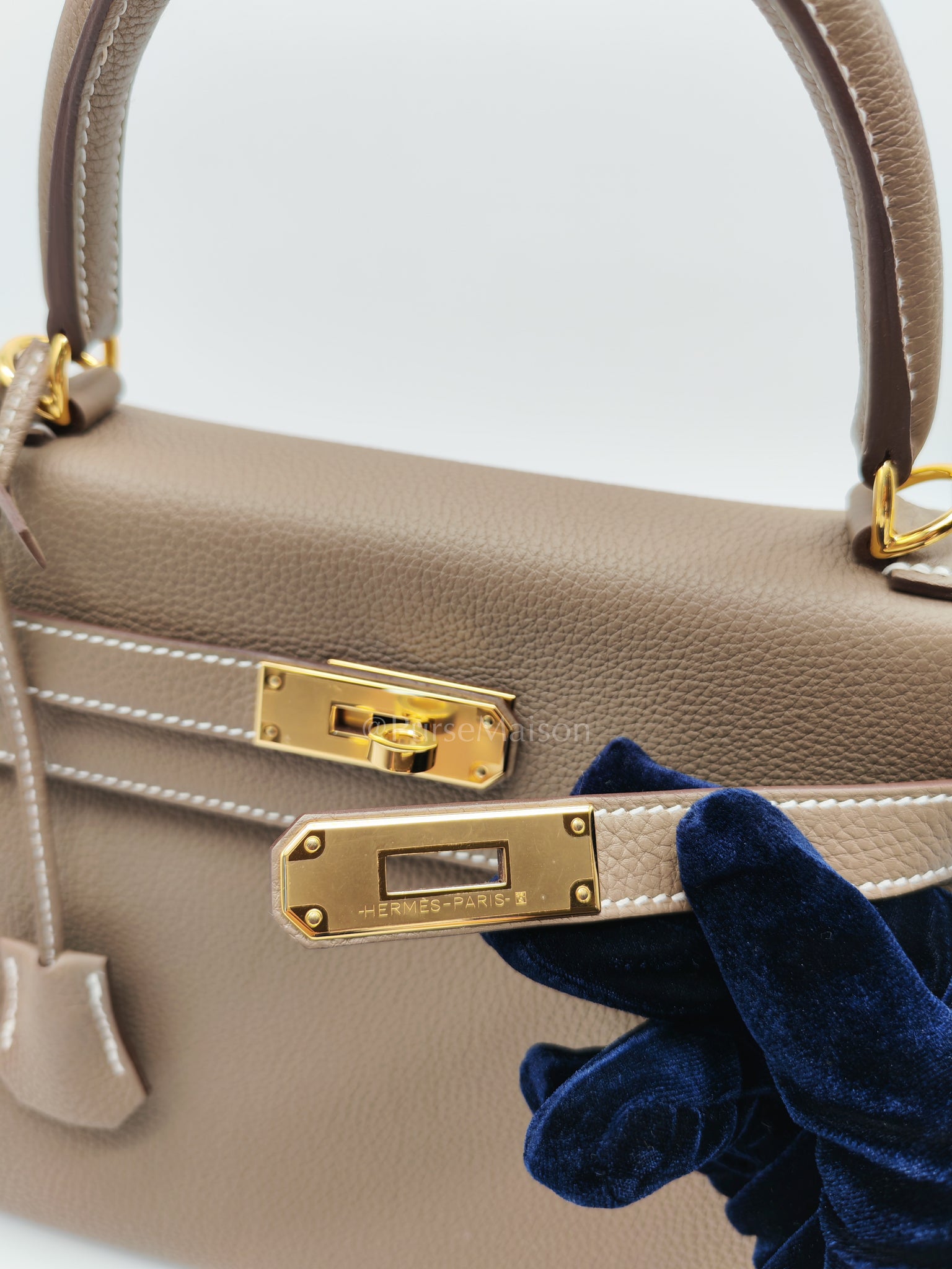Kelly 28 Retourne in Etoupe Togo Leather and Gold Hardware Stamp U (2022) | Purse Maison Luxury Bags Shop