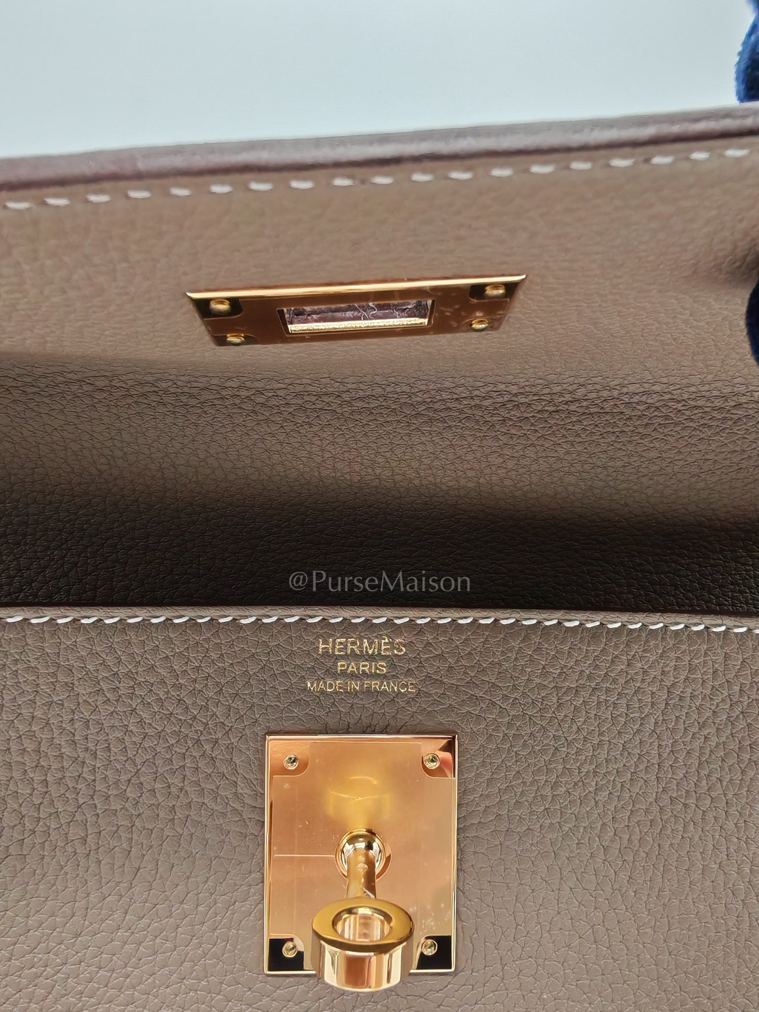 Kelly 28 Retourne in Etoupe Togo Leather and Gold Hardware Stamp U (2022) | Purse Maison Luxury Bags Shop