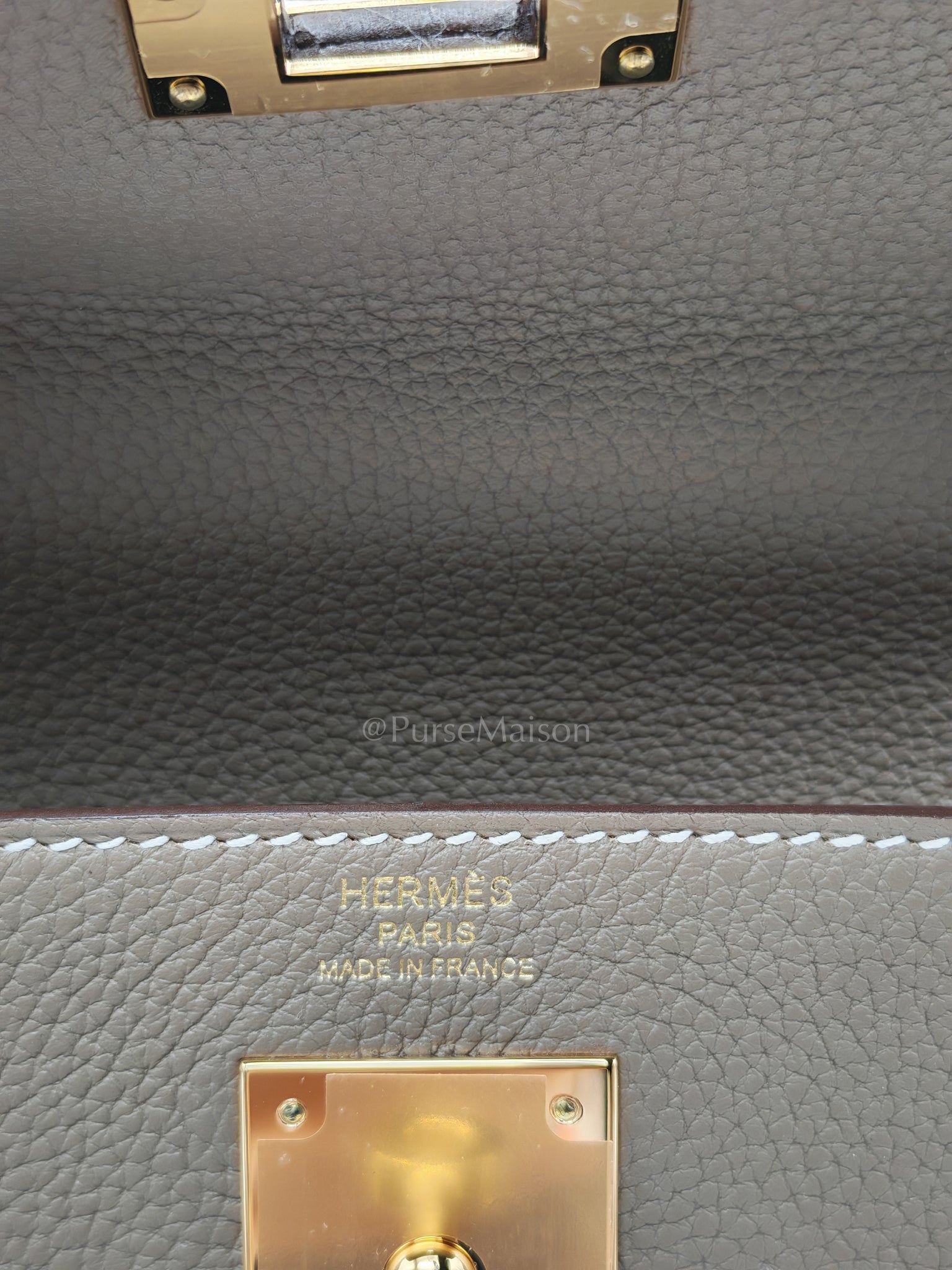 Kelly 28 Retourne in Etoupe Togo Leather and Gold Hardware Stamp U (2022) | Purse Maison Luxury Bags Shop