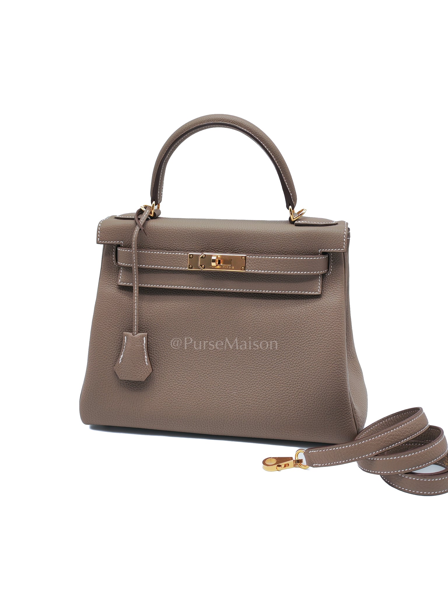 Kelly 28 Retourne in Etoupe Togo Leather and Gold Hardware Stamp U (2022) | Purse Maison Luxury Bags Shop