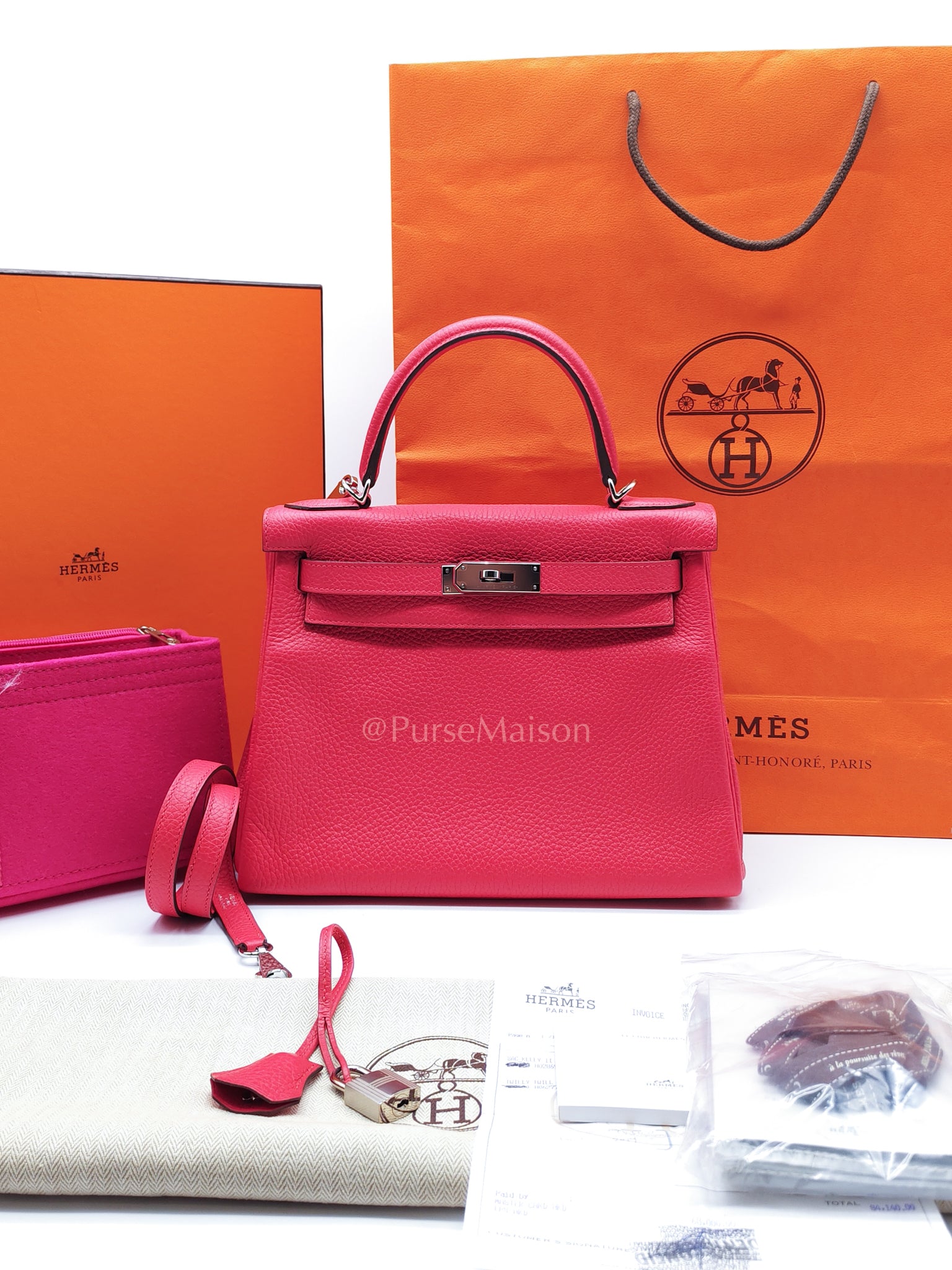 Kelly 28 Retourne in Rose Extreme Clemence in Palladium Hardware Stamp D (2019) | Purse Maison Luxury Bags Shop