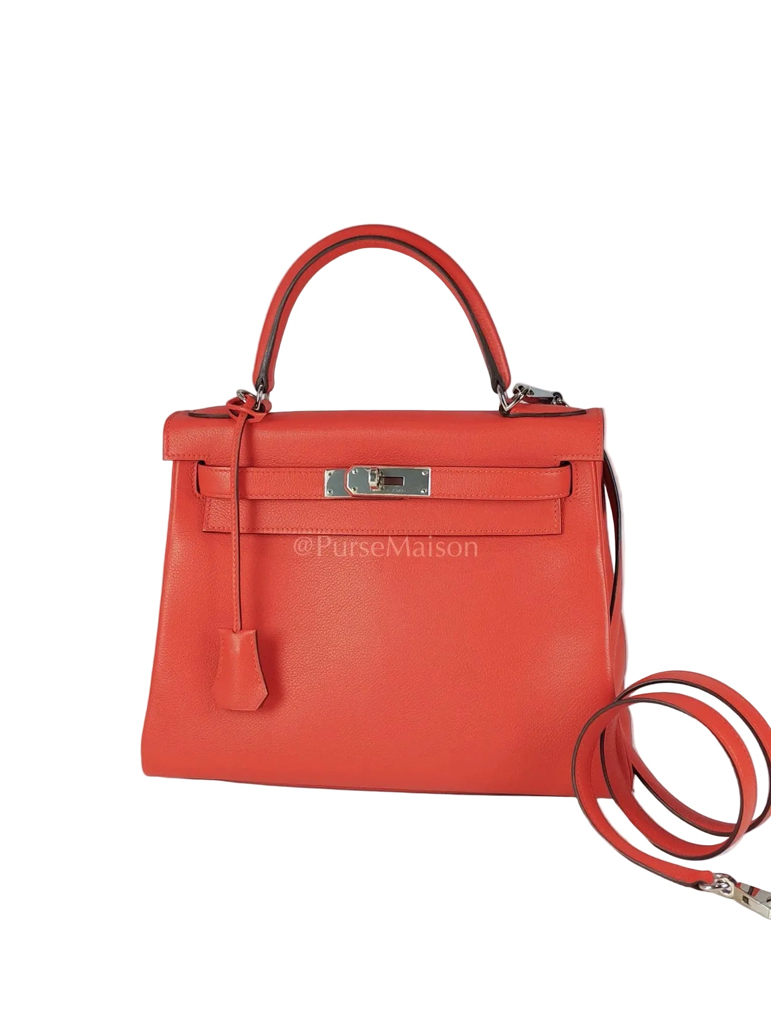 Kelly 28 Retourne in Rouge Tomate Evercolor in Palladium Hardware Stamp X (2016) | Purse Maison Luxury Bags Shop