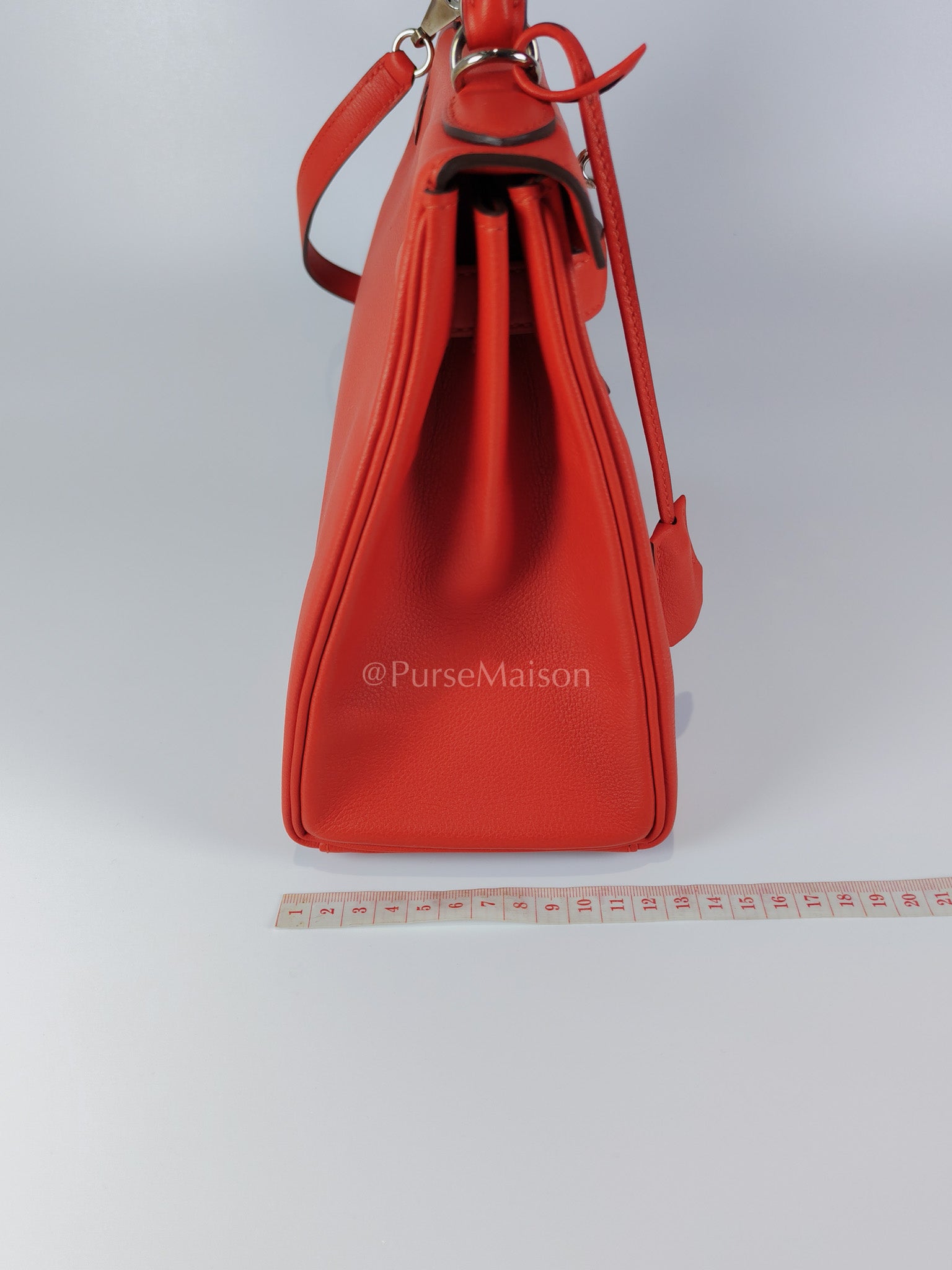 Kelly 28 Retourne in Rouge Tomate Evercolor in Palladium Hardware Stamp X (2016) | Purse Maison Luxury Bags Shop