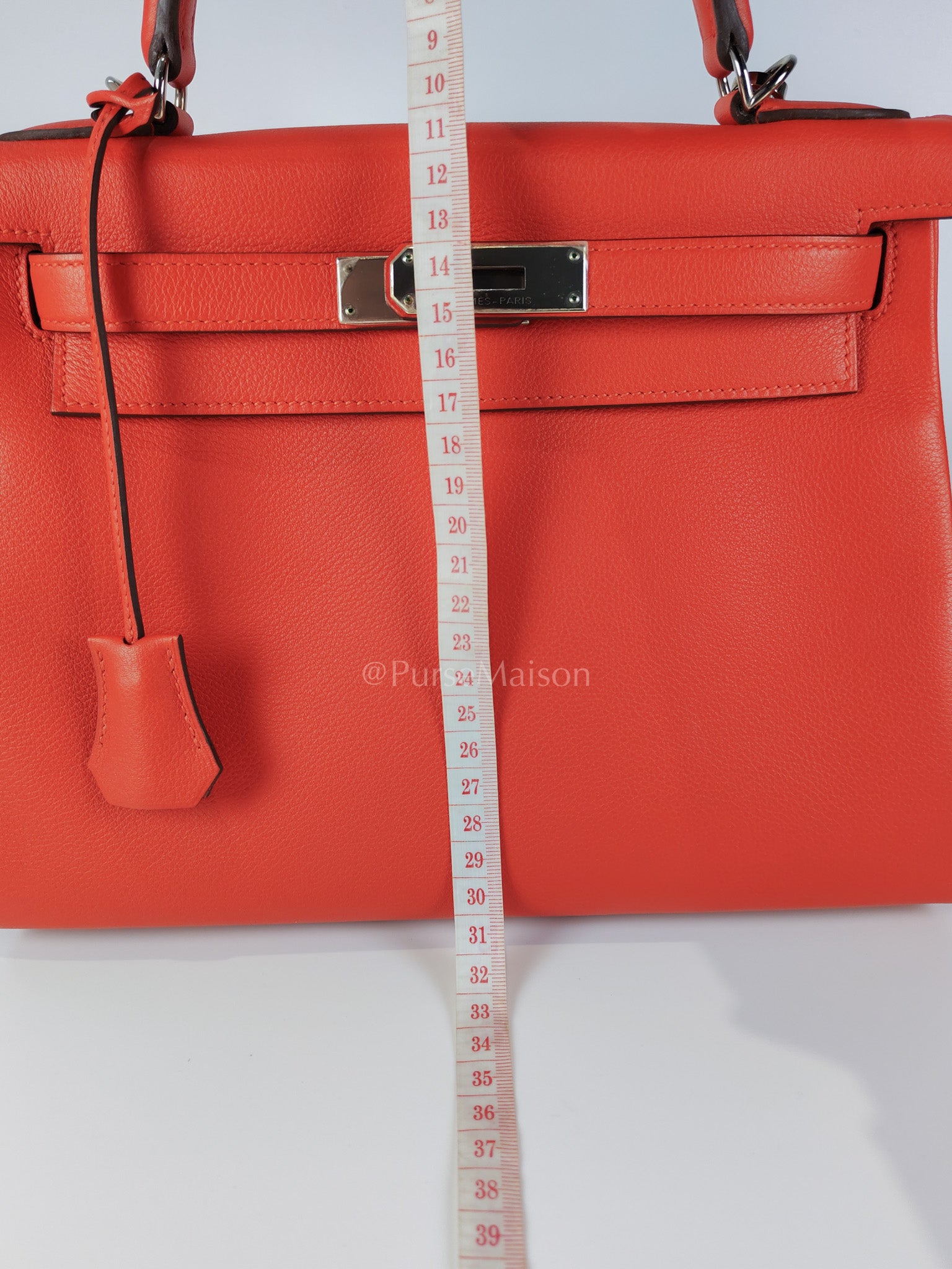 Kelly 28 Retourne in Rouge Tomate Evercolor in Palladium Hardware Stamp X (2016) | Purse Maison Luxury Bags Shop