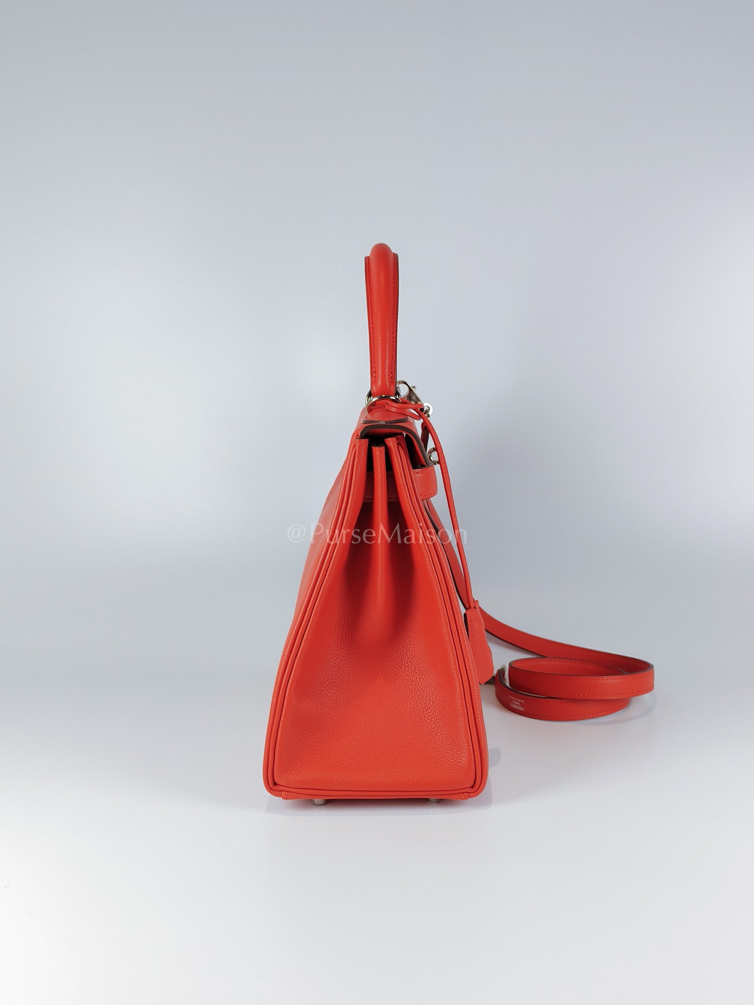 Kelly 28 Retourne in Rouge Tomate Evercolor in Palladium Hardware Stamp X (2016) | Purse Maison Luxury Bags Shop