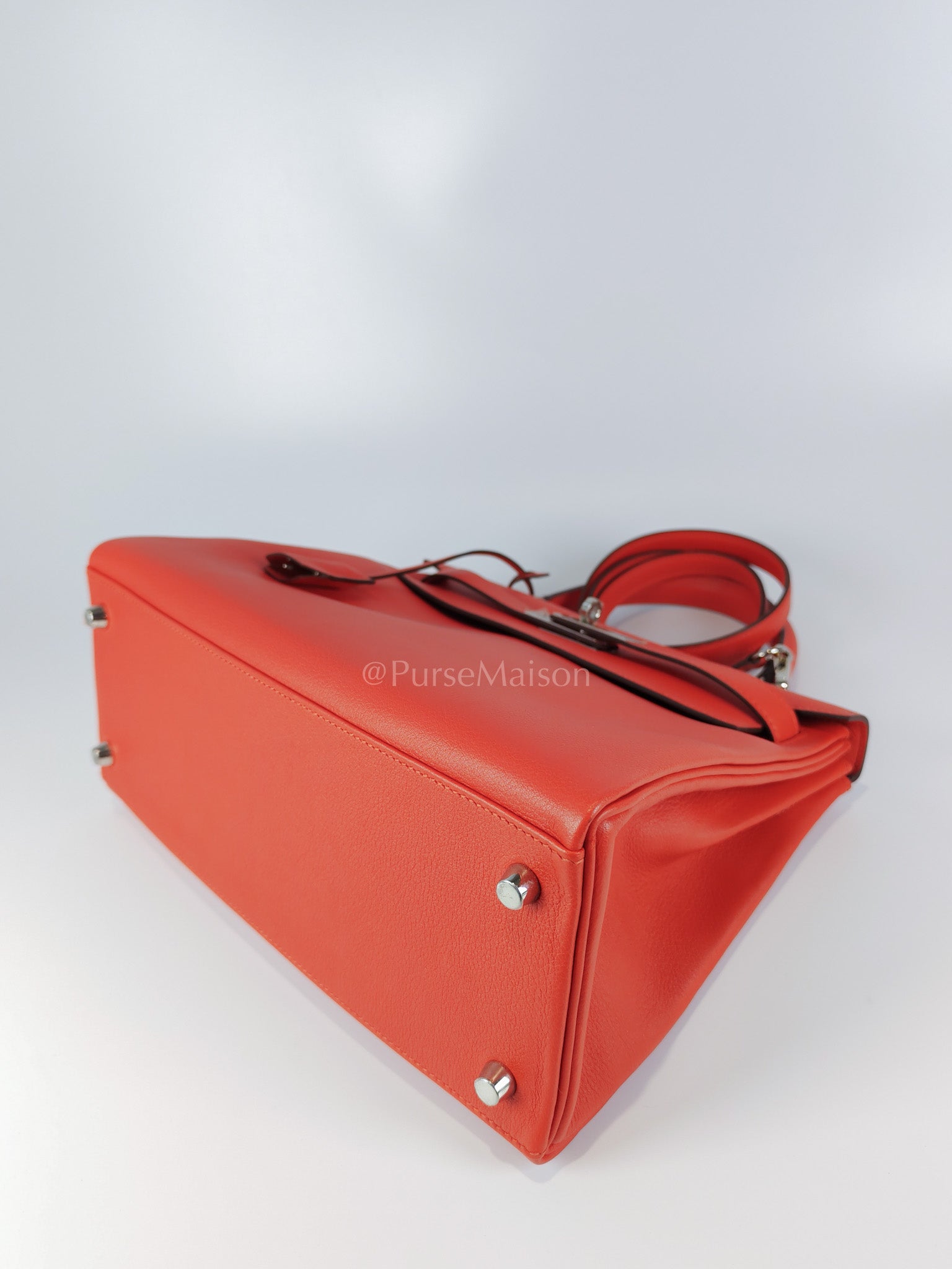 Kelly 28 Retourne in Rouge Tomate Evercolor in Palladium Hardware Stamp X (2016) | Purse Maison Luxury Bags Shop