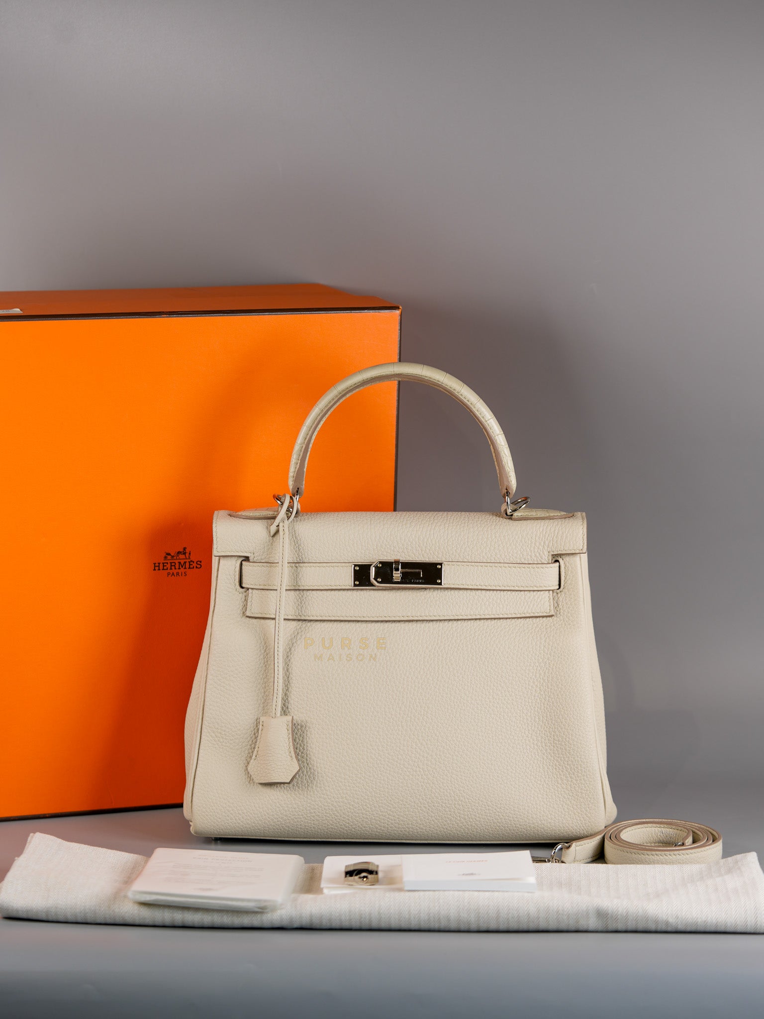 Kelly 28 Retourne Touch Beton Togo Leather in Palladium Hardware Stamp C (2018) | Purse Maison Luxury Bags Shop