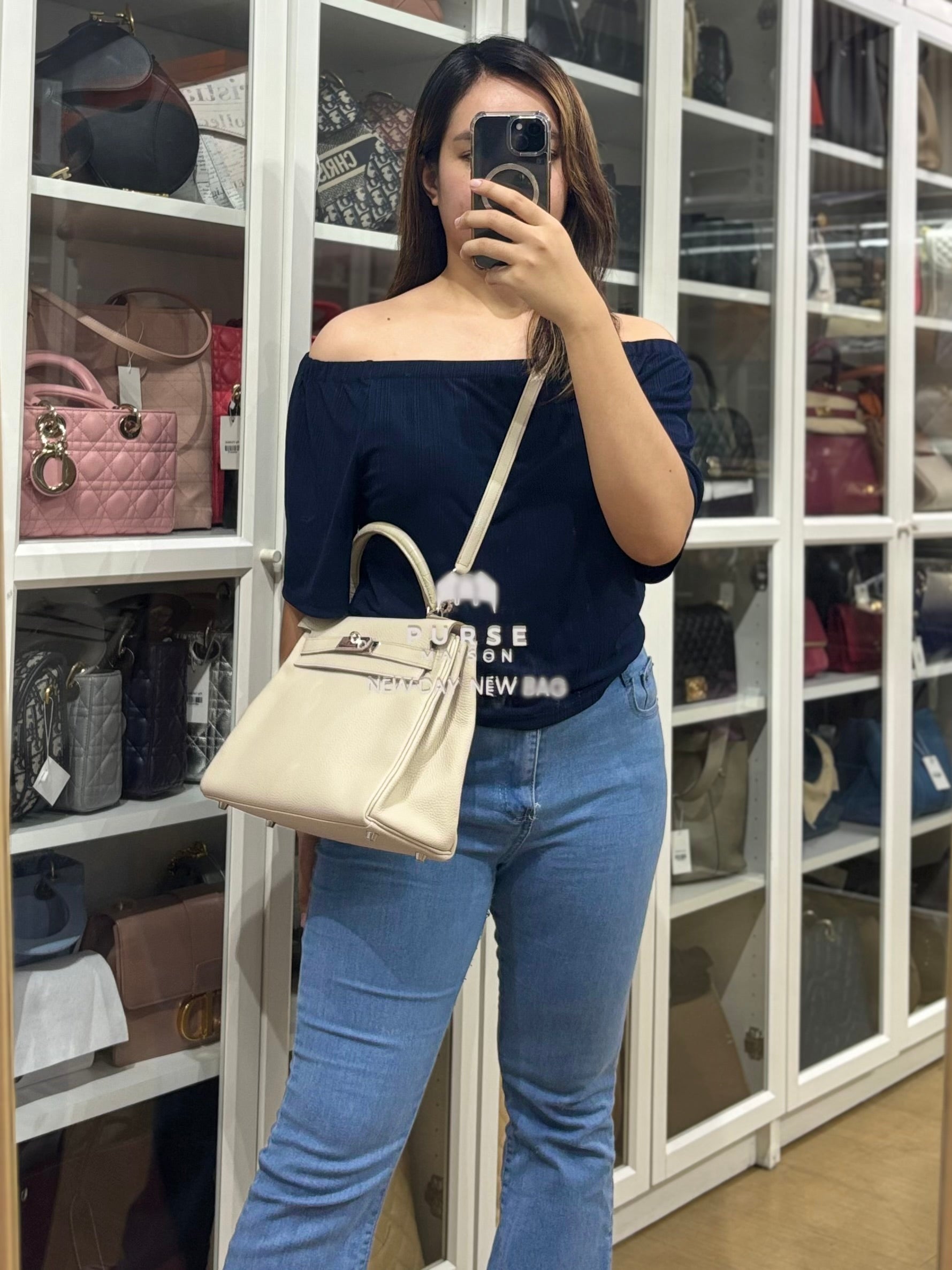 Kelly 28 Retourne Touch Beton Togo Leather in Palladium Hardware Stamp C (2018) | Purse Maison Luxury Bags Shop