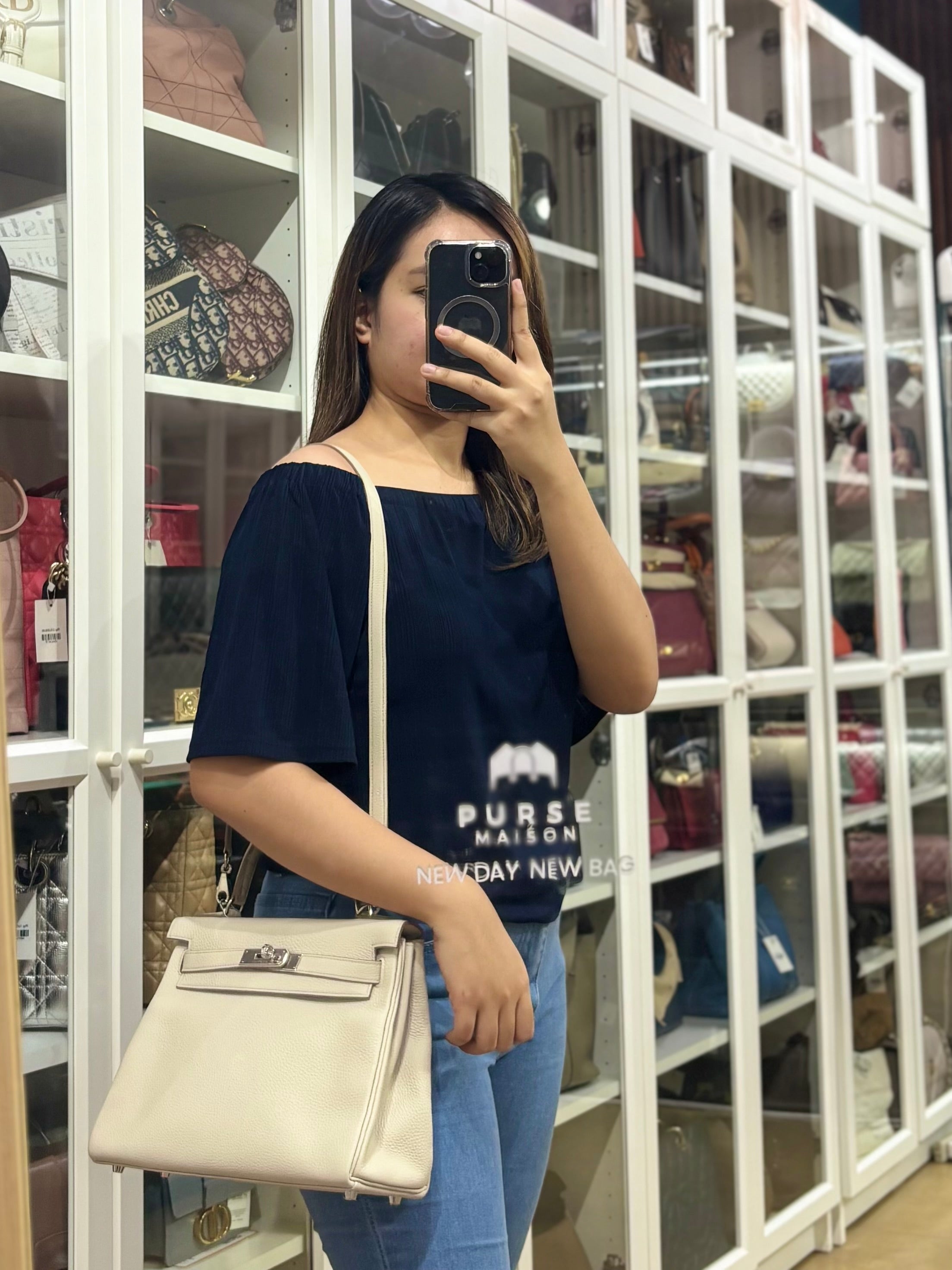 Kelly 28 Retourne Touch Beton Togo Leather in Palladium Hardware Stamp C (2018) | Purse Maison Luxury Bags Shop