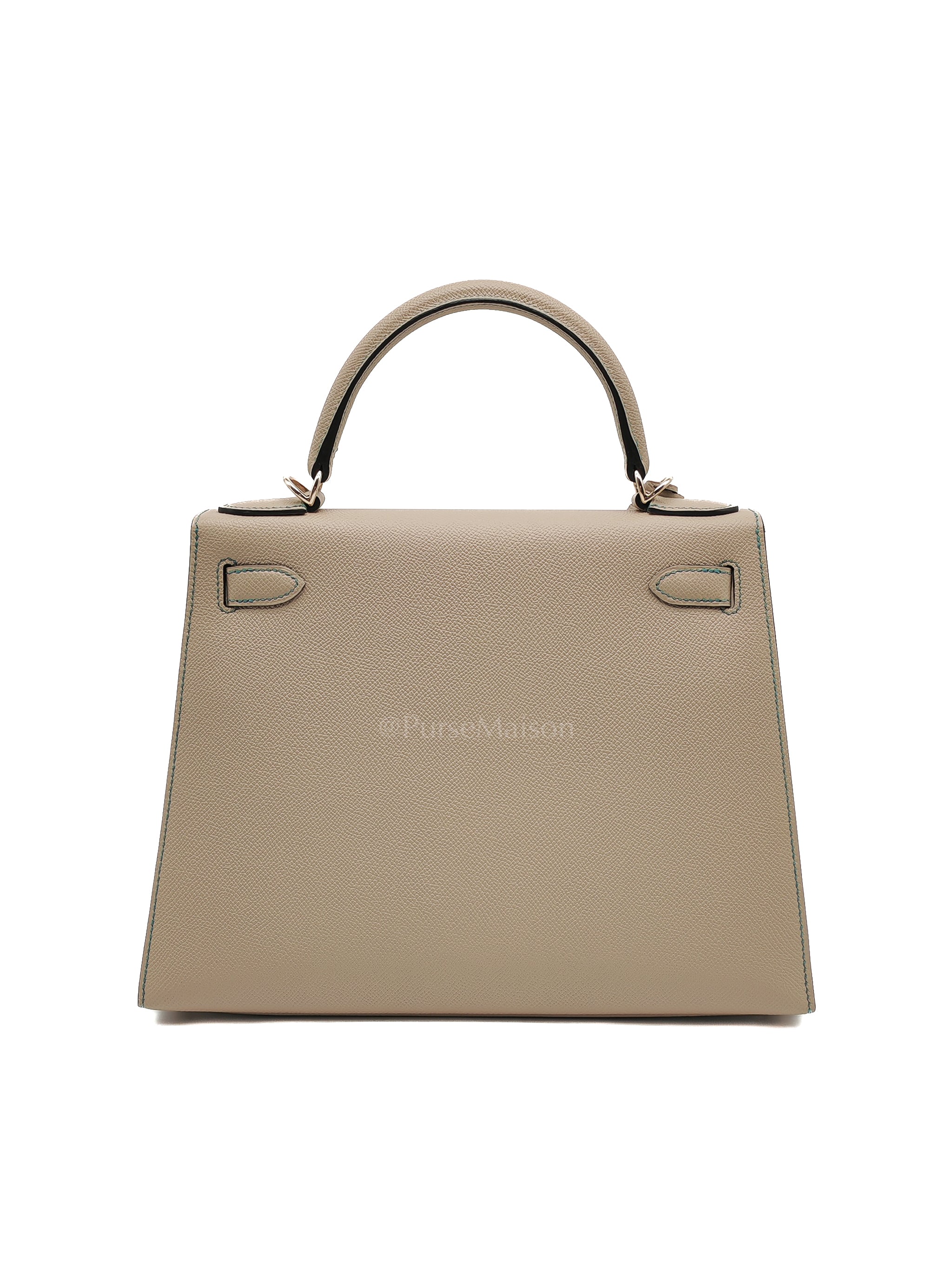 Kelly 28 Sellier Dual Color Trench/Turquoise Epsom Leather in Permabrass Hardware Stamp A(2017) | Purse Maison Luxury Bags Shop
