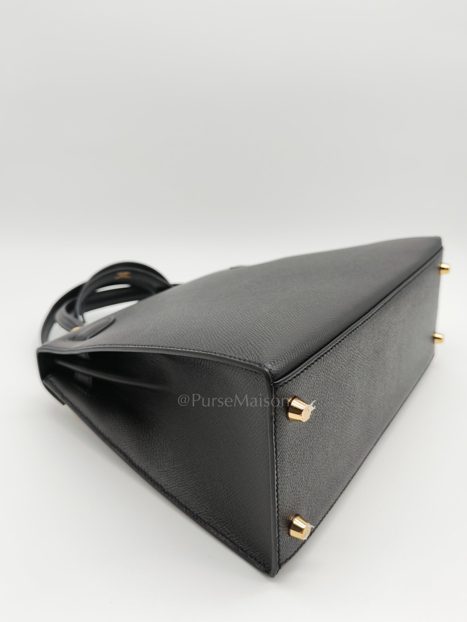 Kelly 28 Sellier in Black Epsom Leather and Gold Hardware Stamp A (2017) | Purse Maison Luxury Bags Shop