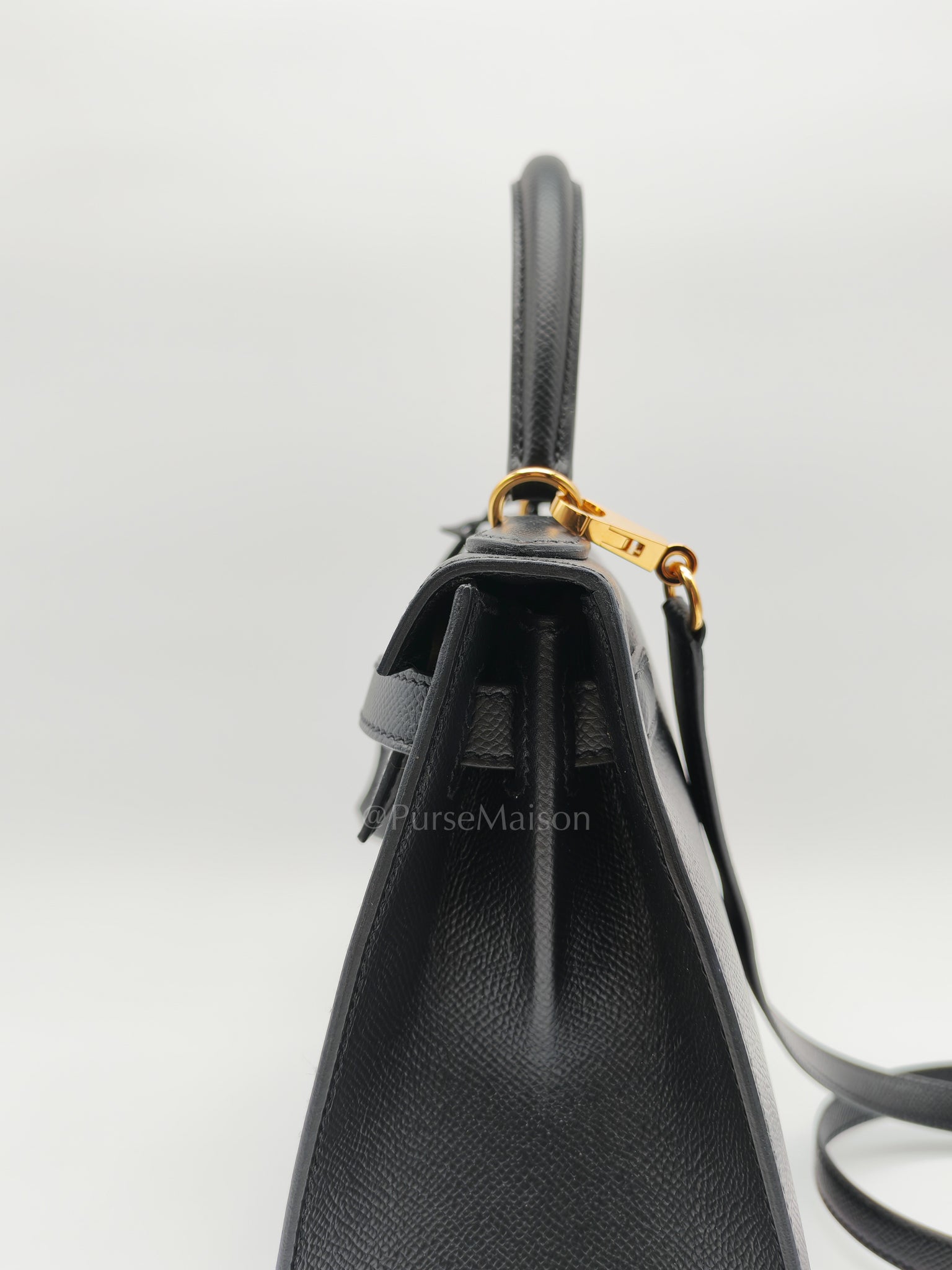Kelly 28 Sellier in Black Epsom Leather and Gold Hardware Stamp A (2017) | Purse Maison Luxury Bags Shop