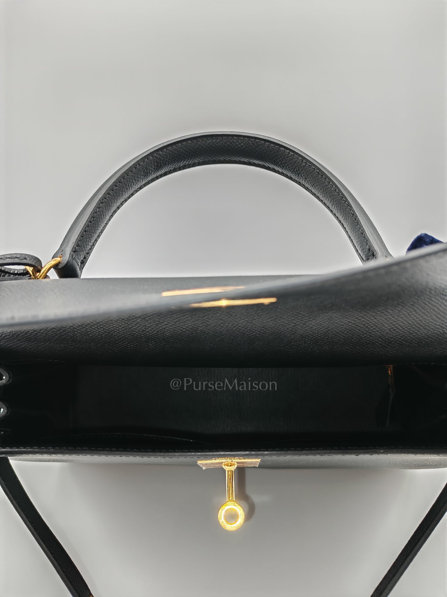 Kelly 28 Sellier in Black Epsom Leather and Gold Hardware Stamp A (2017) | Purse Maison Luxury Bags Shop