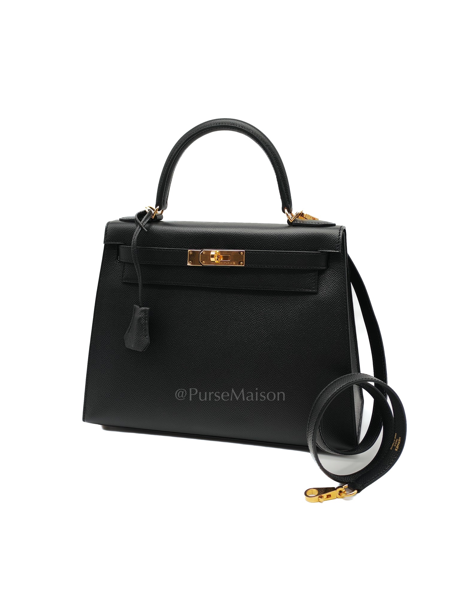 Kelly 28 Sellier in Black Epsom Leather and Gold Hardware Stamp A (2017) | Purse Maison Luxury Bags Shop