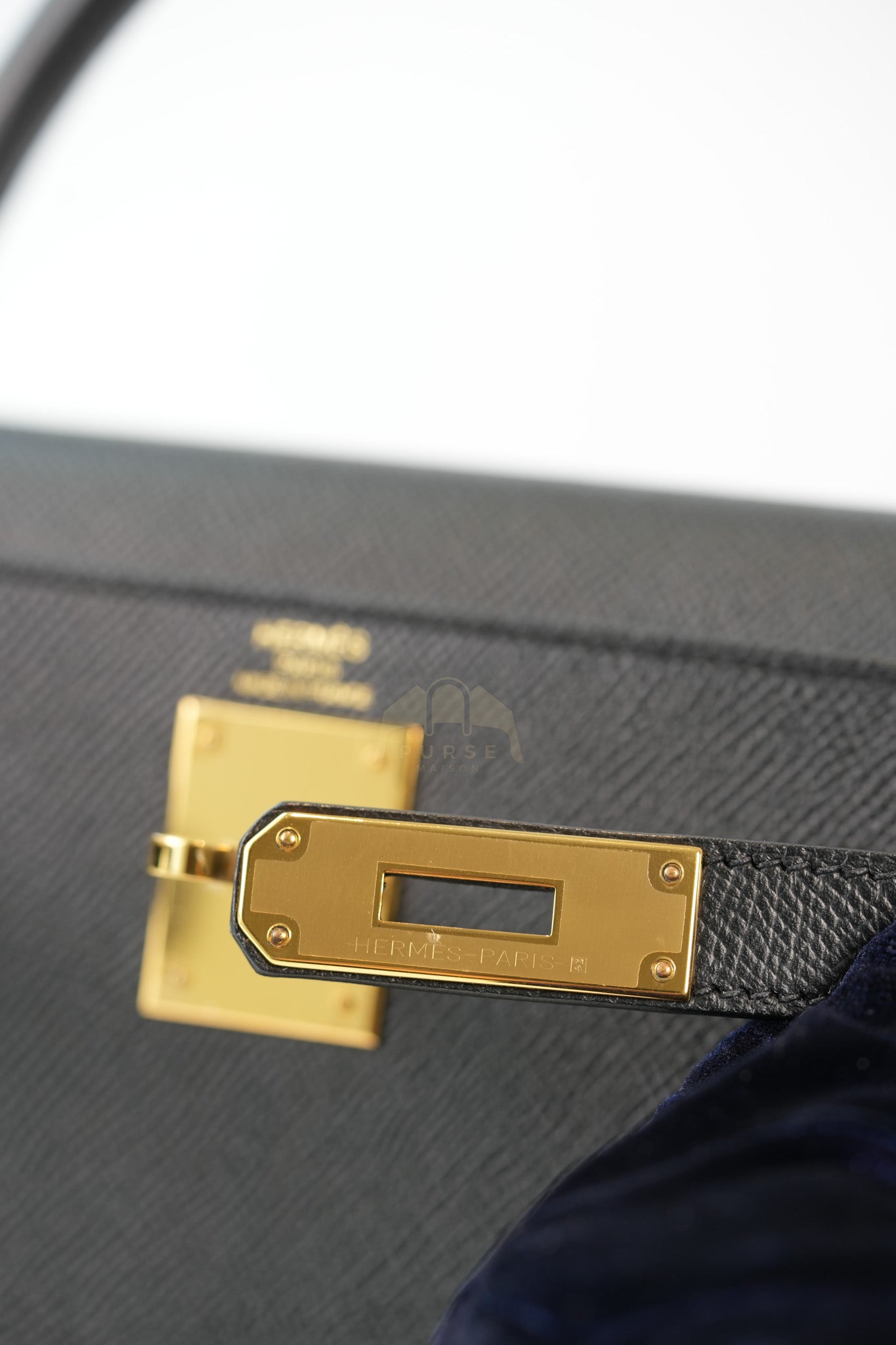 Kelly 28 Sellier in Black Epsom Leather and Gold Hardware Stamp C (2018) | Purse Maison Luxury Bags Shop