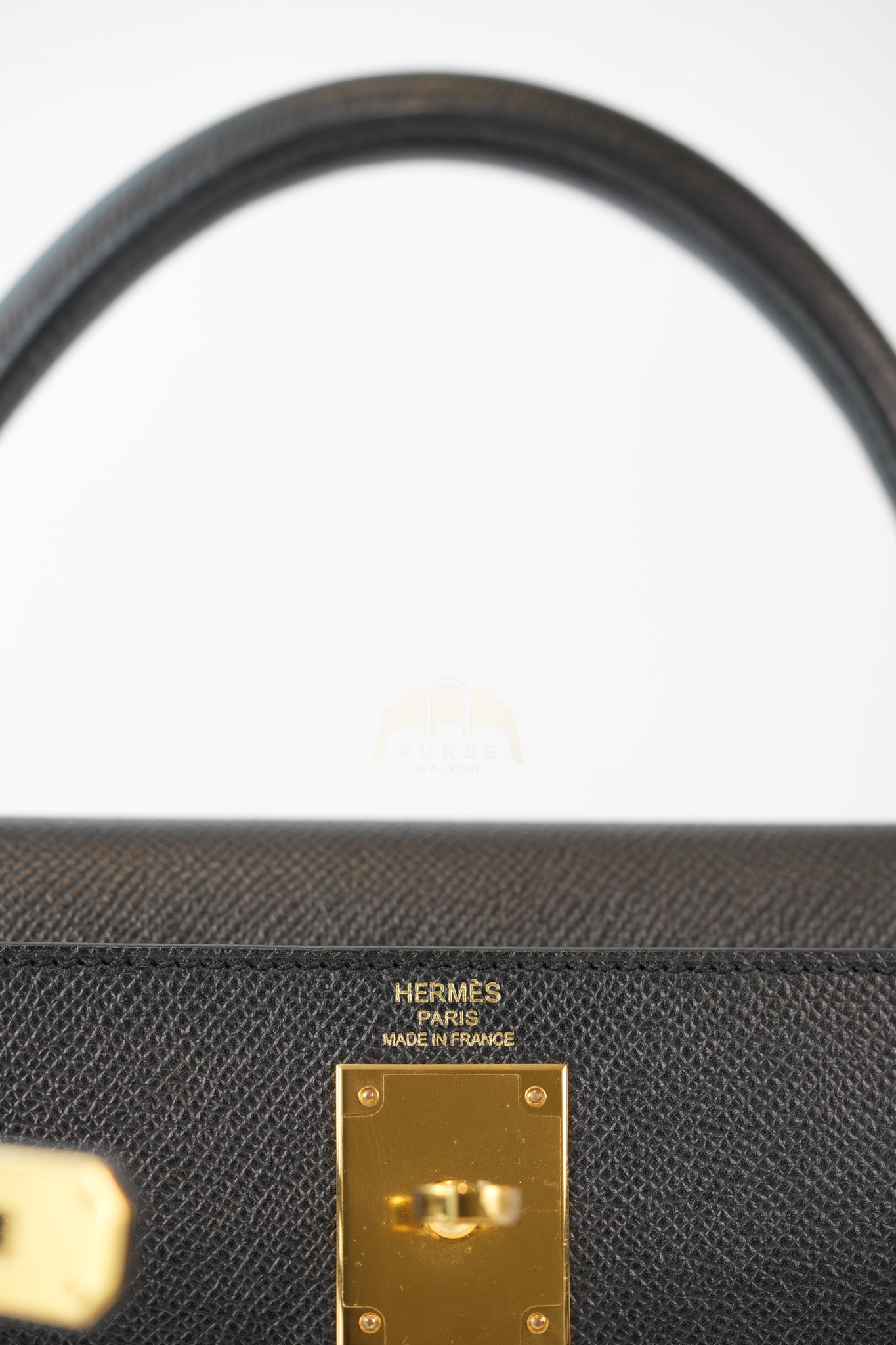 Kelly 28 Sellier in Black Epsom Leather and Gold Hardware Stamp C (2018) | Purse Maison Luxury Bags Shop