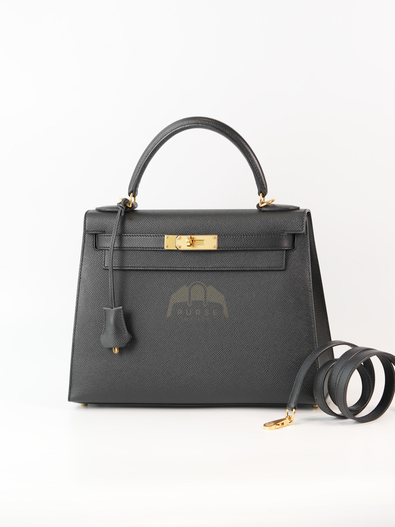 Kelly 28 Sellier in Black Epsom Leather and Gold Hardware Stamp C (2018) | Purse Maison Luxury Bags Shop
