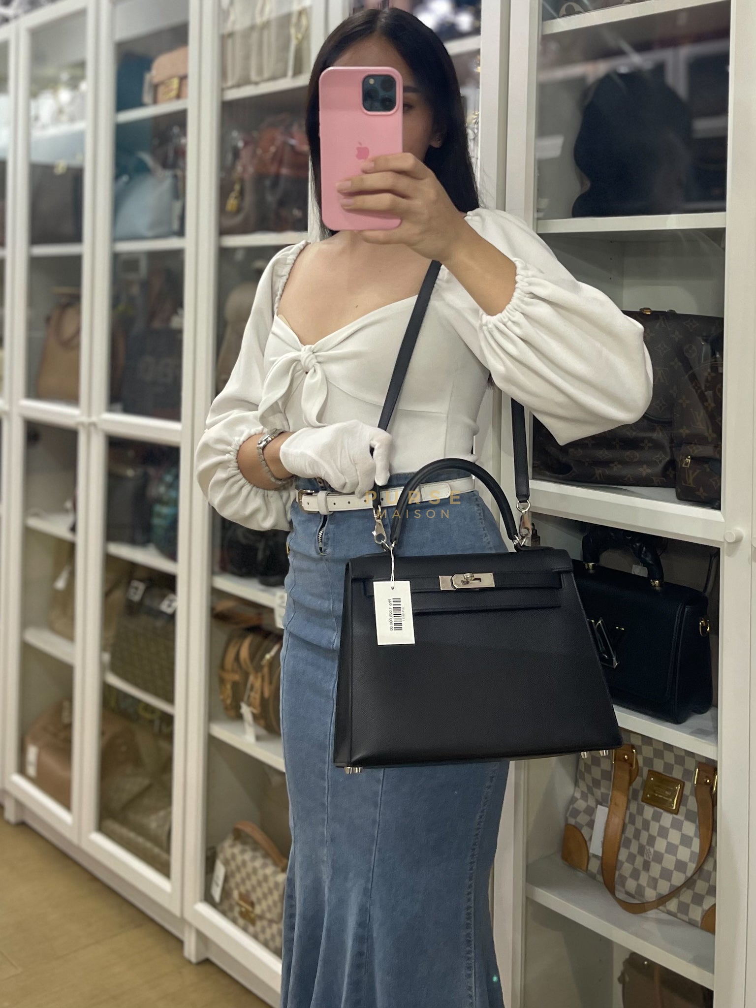 Kelly 28 Sellier in Black Epsom Leather and Palladium Hardware Stamp C (2018) | Purse Maison Luxury Bags Shop