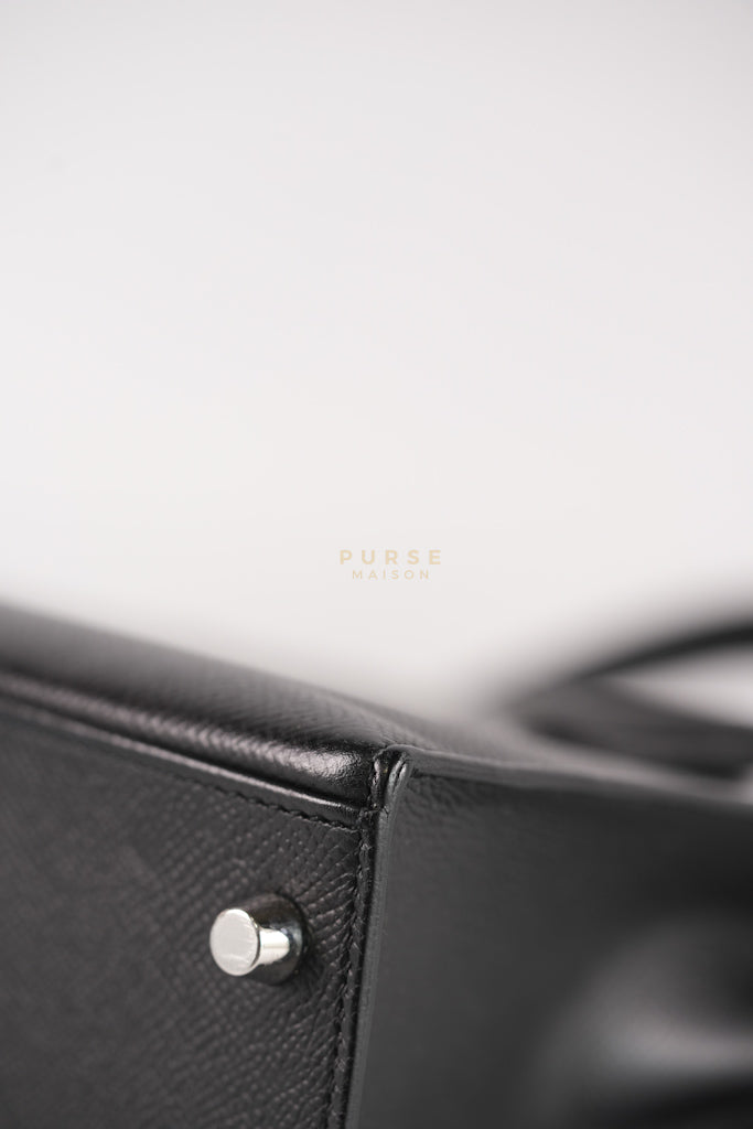 Kelly 28 Sellier in Black Epsom Leather and Palladium Hardware Stamp C (2018) | Purse Maison Luxury Bags Shop