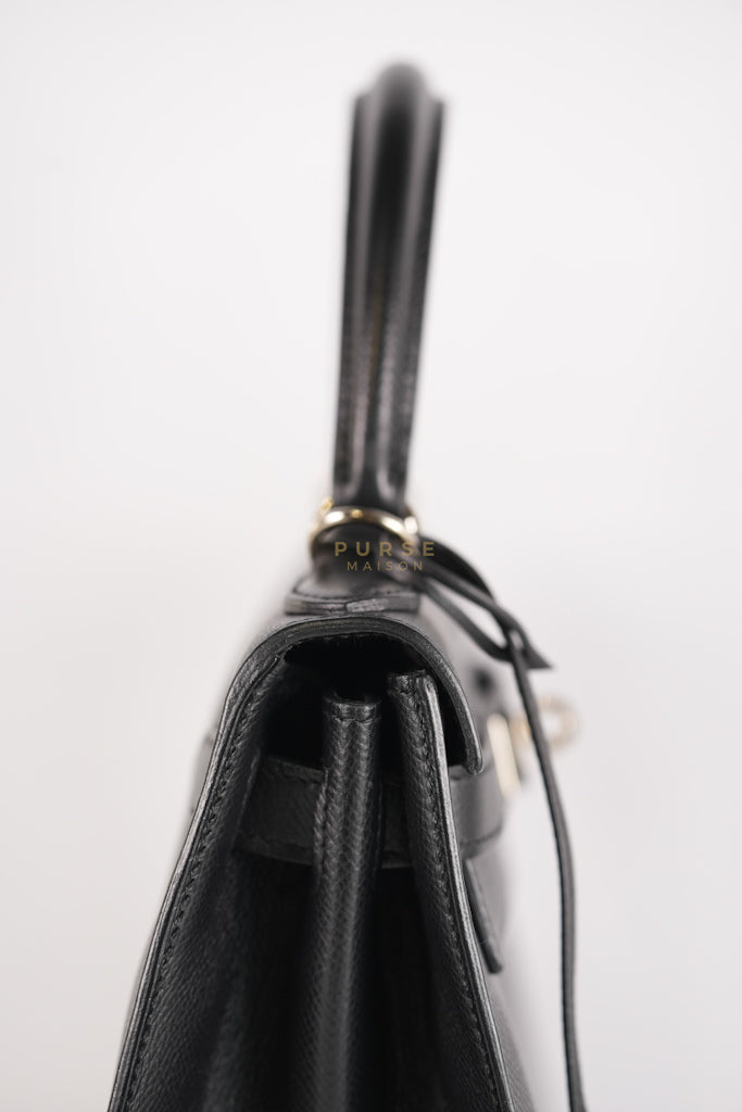 Kelly 28 Sellier in Black Epsom Leather and Palladium Hardware Stamp C (2018) | Purse Maison Luxury Bags Shop