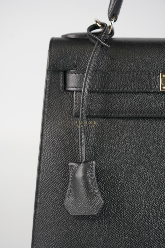 Kelly 28 Sellier in Black Epsom Leather and Palladium Hardware Stamp C (2018) | Purse Maison Luxury Bags Shop
