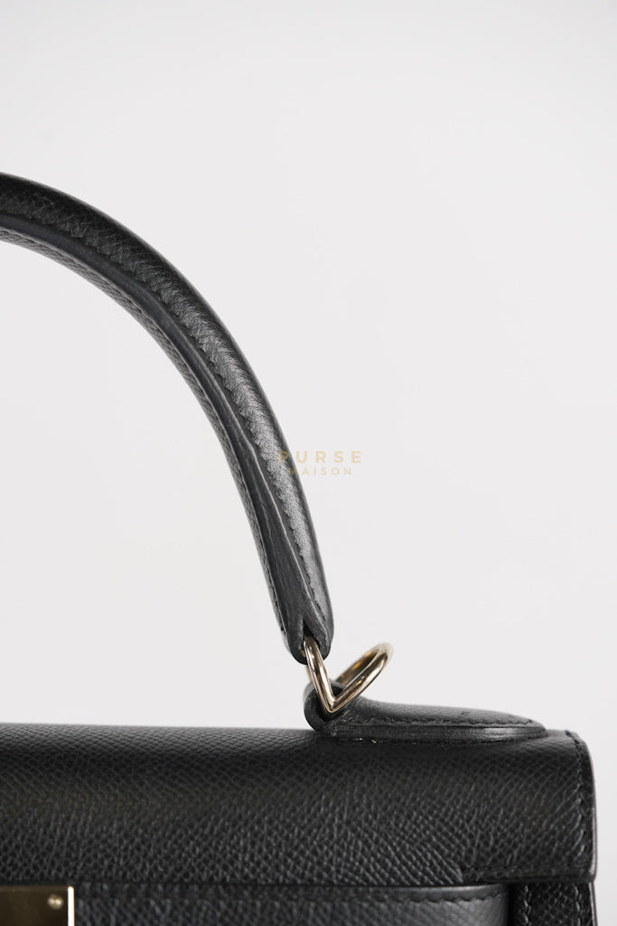 Kelly 28 Sellier in Black Epsom Leather and Palladium Hardware Stamp C (2018) | Purse Maison Luxury Bags Shop