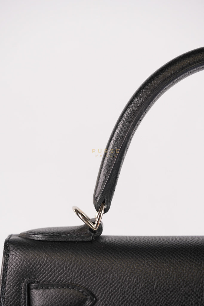 Kelly 28 Sellier in Black Epsom Leather and Palladium Hardware Stamp C (2018) | Purse Maison Luxury Bags Shop