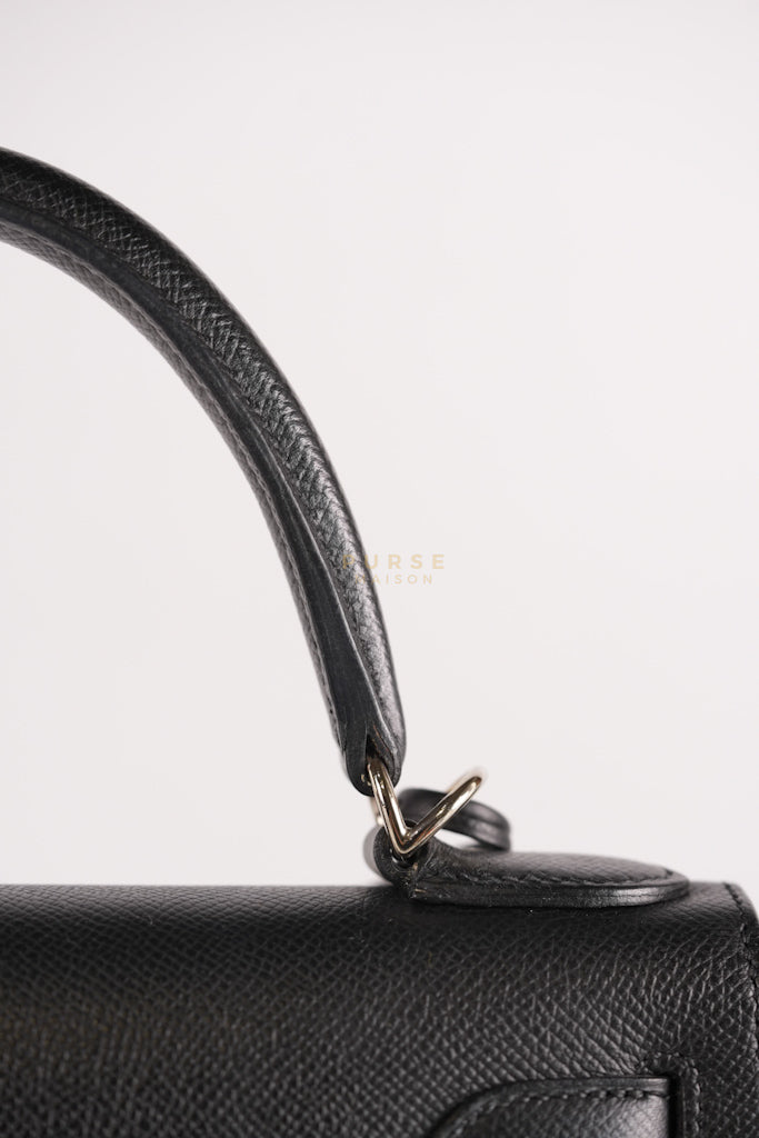 Kelly 28 Sellier in Black Epsom Leather and Palladium Hardware Stamp C (2018) | Purse Maison Luxury Bags Shop
