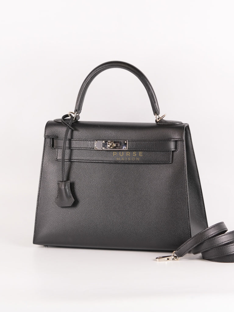 Kelly 28 Sellier in Black Epsom Leather and Palladium Hardware Stamp C (2018) | Purse Maison Luxury Bags Shop