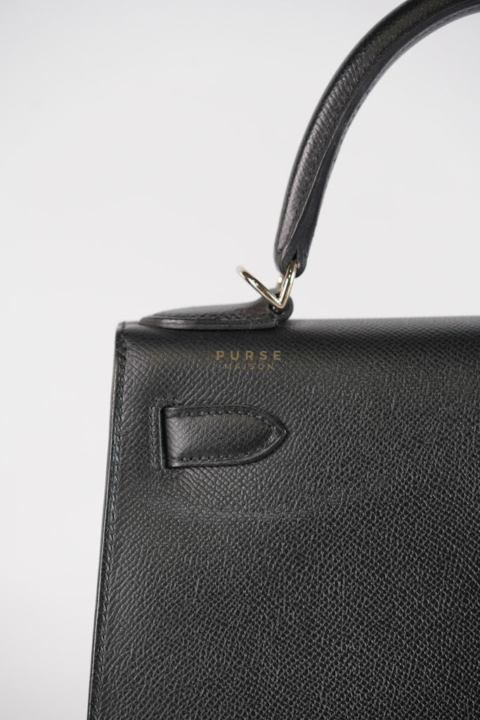 Kelly 28 Sellier in Black Epsom Leather and Palladium Hardware Stamp C (2018) | Purse Maison Luxury Bags Shop