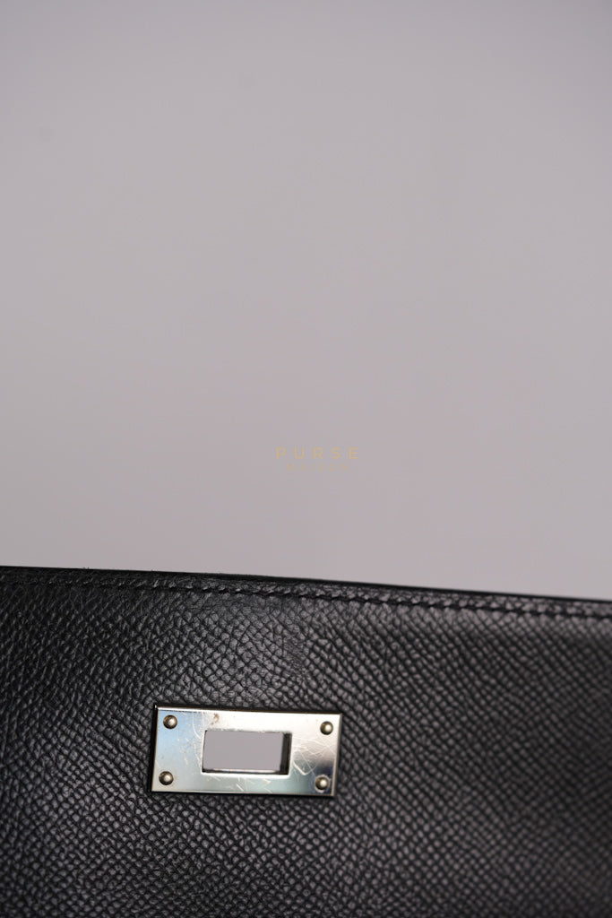 Kelly 28 Sellier in Black Epsom Leather and Palladium Hardware Stamp C (2018) | Purse Maison Luxury Bags Shop