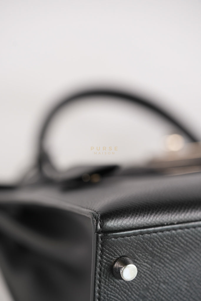 Kelly 28 Sellier in Black Epsom Leather and Palladium Hardware Stamp C (2018) | Purse Maison Luxury Bags Shop