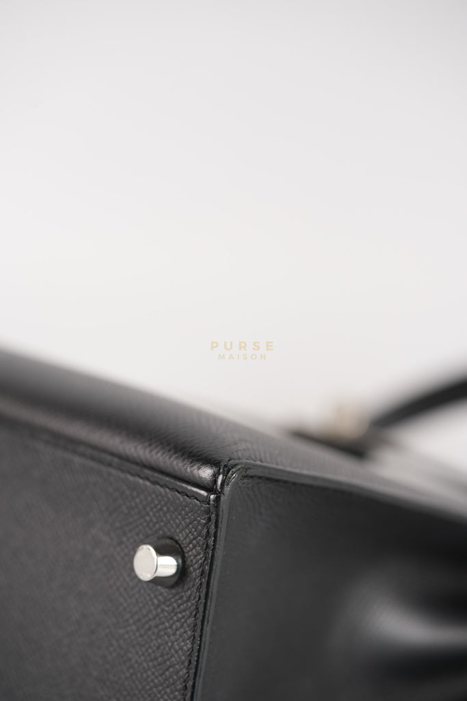 Kelly 28 Sellier in Black Epsom Leather and Palladium Hardware Stamp C (2018) | Purse Maison Luxury Bags Shop