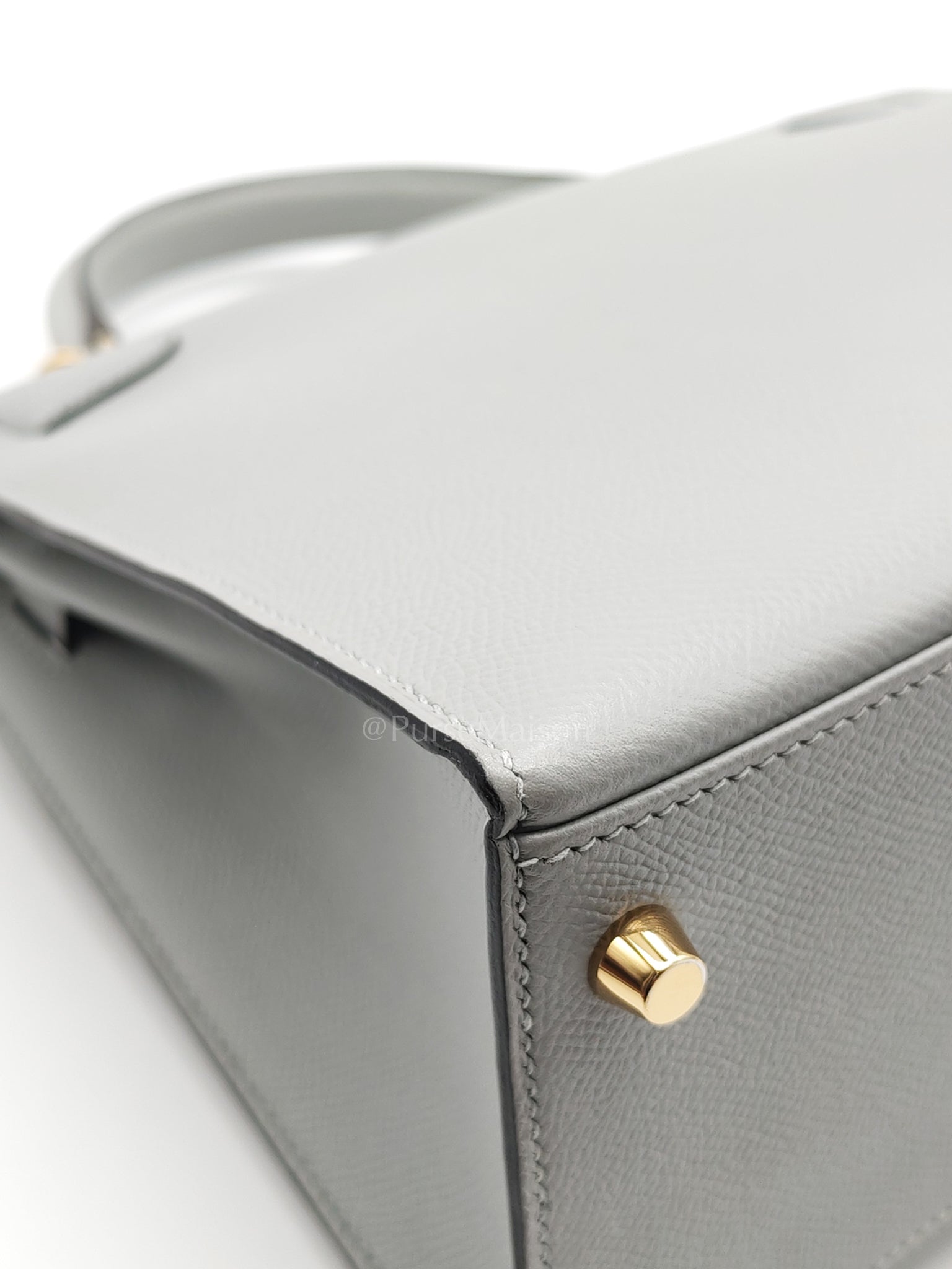 Kelly 28 Sellier in Bleu Glacier Epsom Leather and Gold Hardware Stamp C (2018) | Purse Maison Luxury Bags Shop