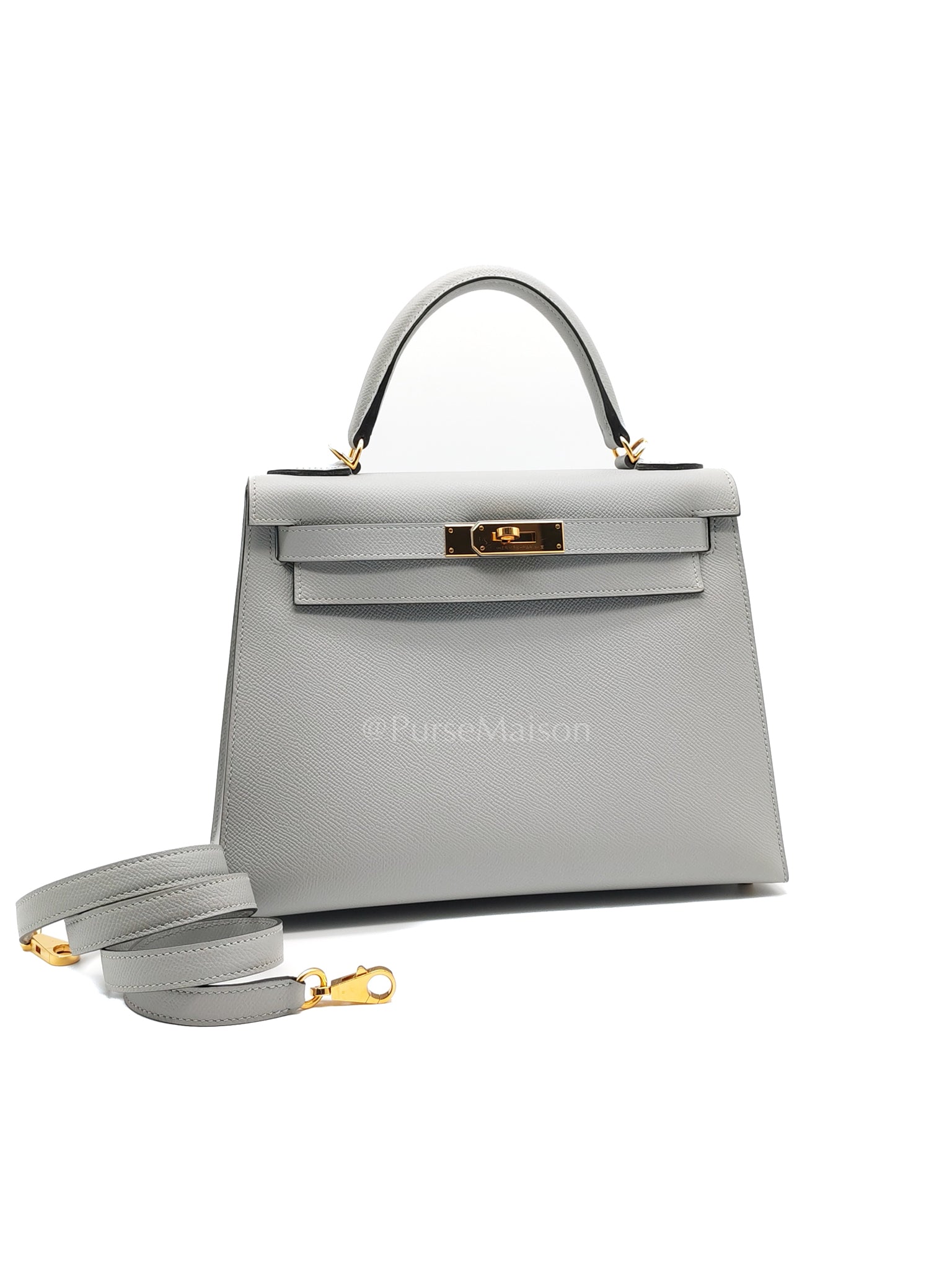 Kelly 28 Sellier in Bleu Glacier Epsom Leather and Gold Hardware Stamp C (2018) | Purse Maison Luxury Bags Shop