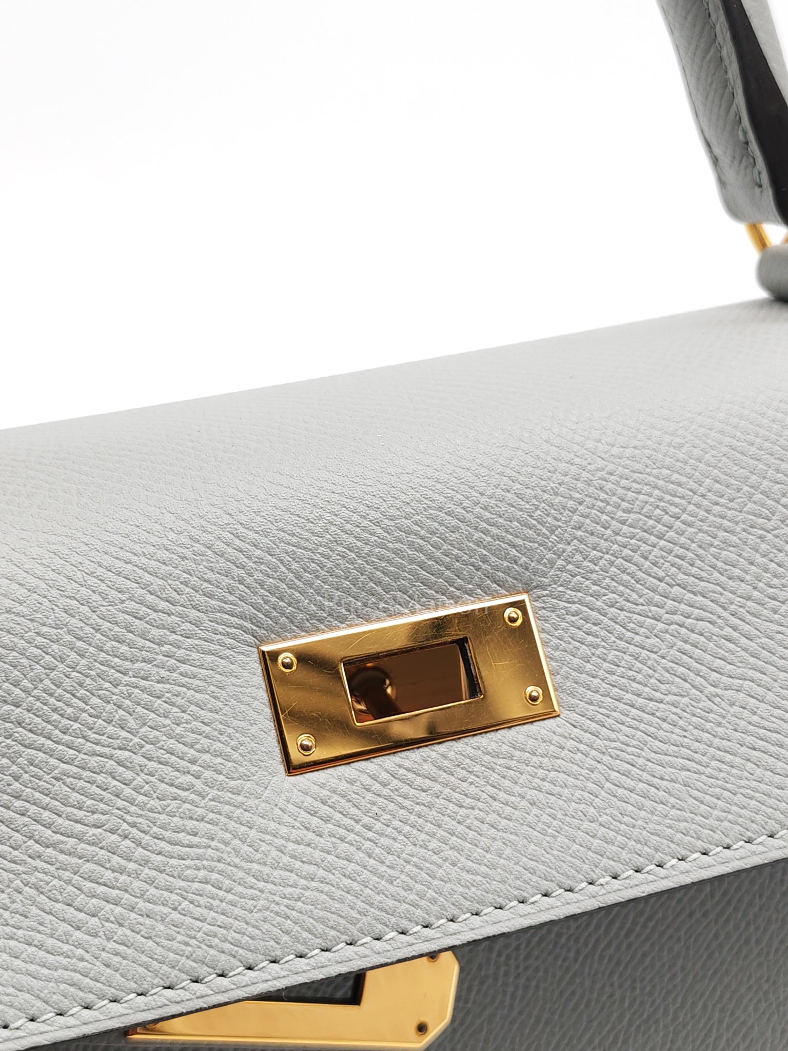 Kelly 28 Sellier in Bleu Glacier Epsom Leather and Gold Hardware Stamp C (2018) | Purse Maison Luxury Bags Shop