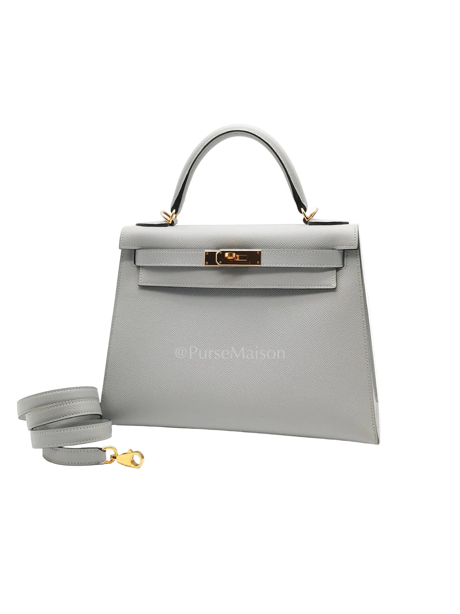 Kelly 28 Sellier in Bleu Glacier Epsom Leather and Gold Hardware Stamp C (2018) | Purse Maison Luxury Bags Shop