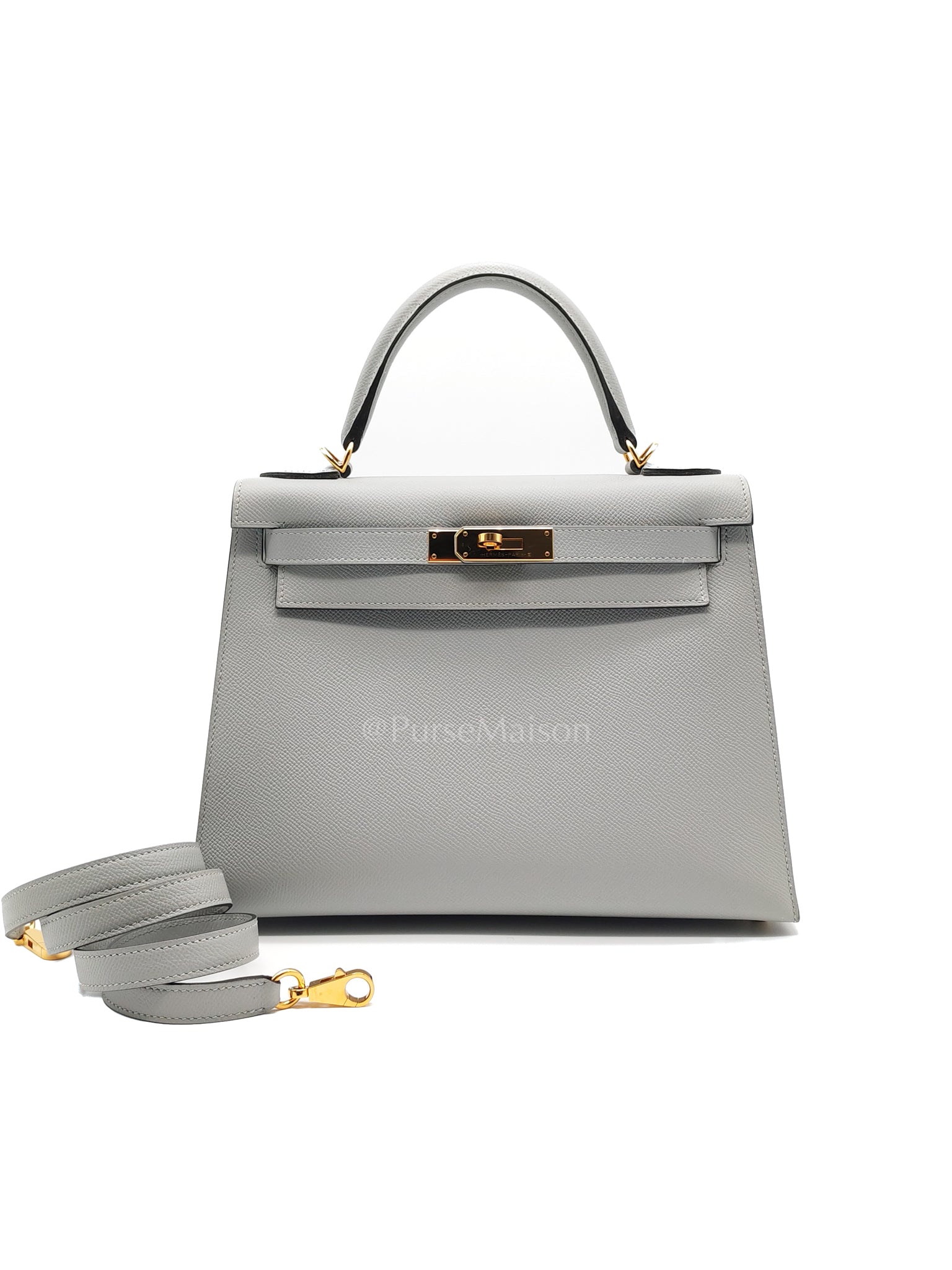 Kelly 28 Sellier in Bleu Glacier Epsom Leather and Gold Hardware Stamp C (2018) | Purse Maison Luxury Bags Shop